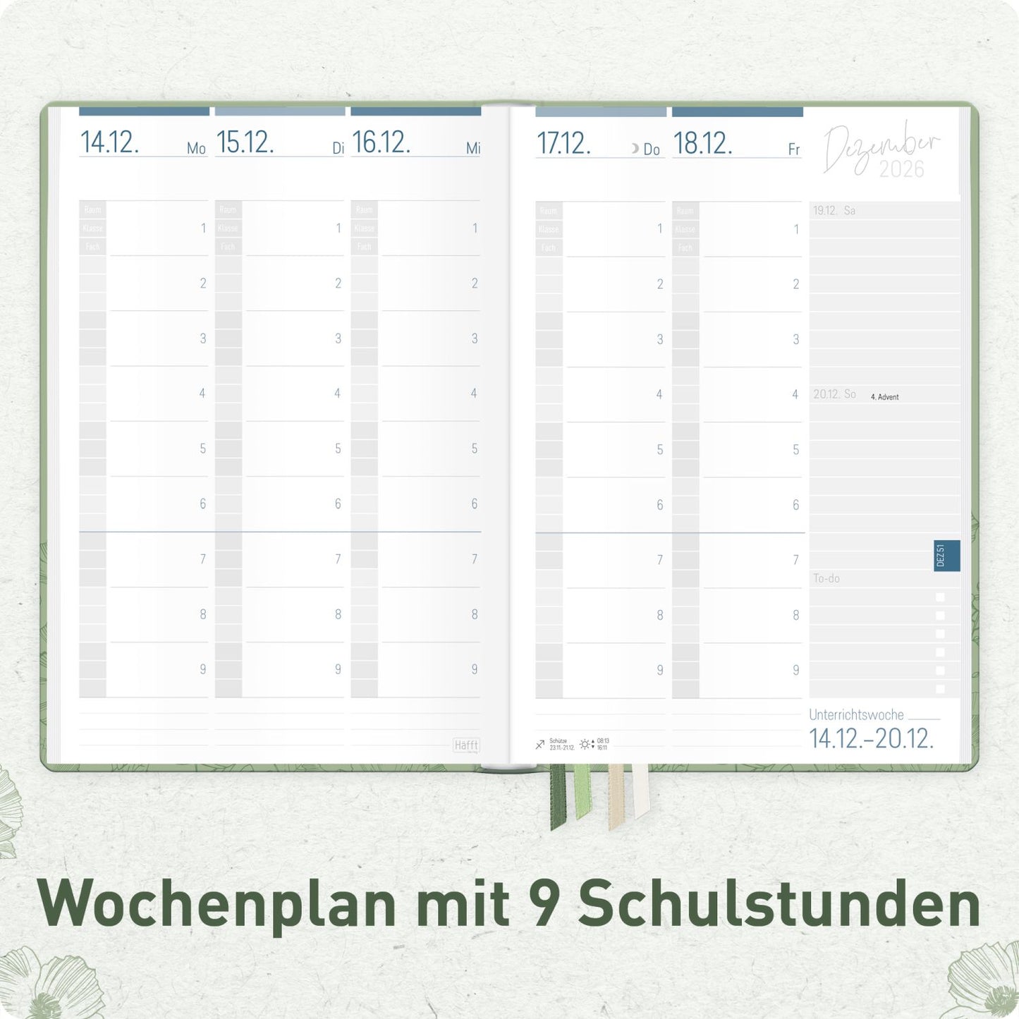 Häfft Lehrer-Planer 2026/2027 / A5+ / Green Poppy
