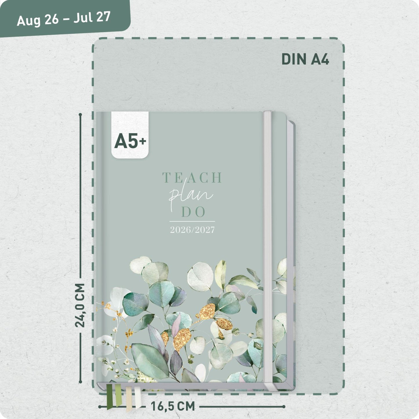 Häfft Lehrer-Planer 2026/2027 / A5+ / Minty Leaves