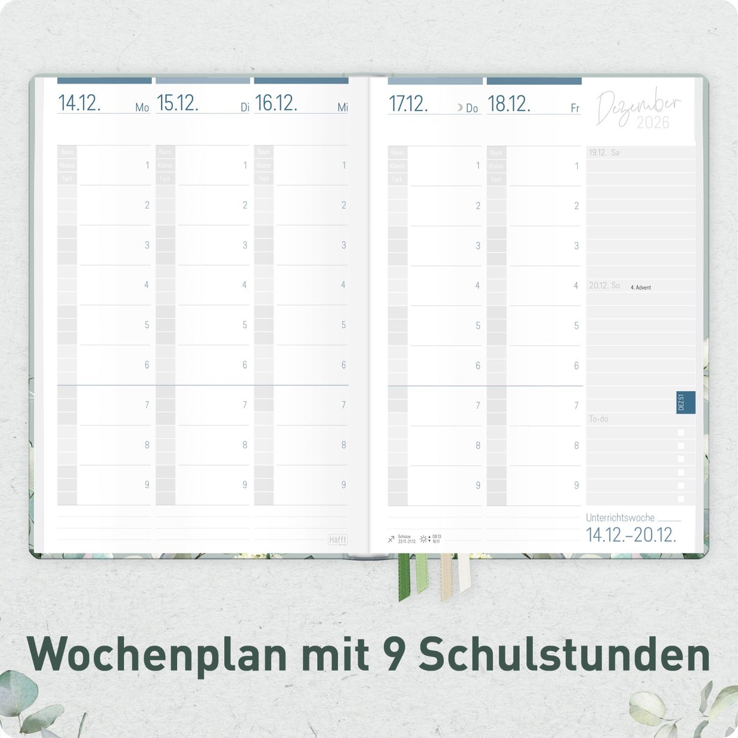 Häfft Lehrer-Planer 2026/2027 / A5+ / Minty Leaves