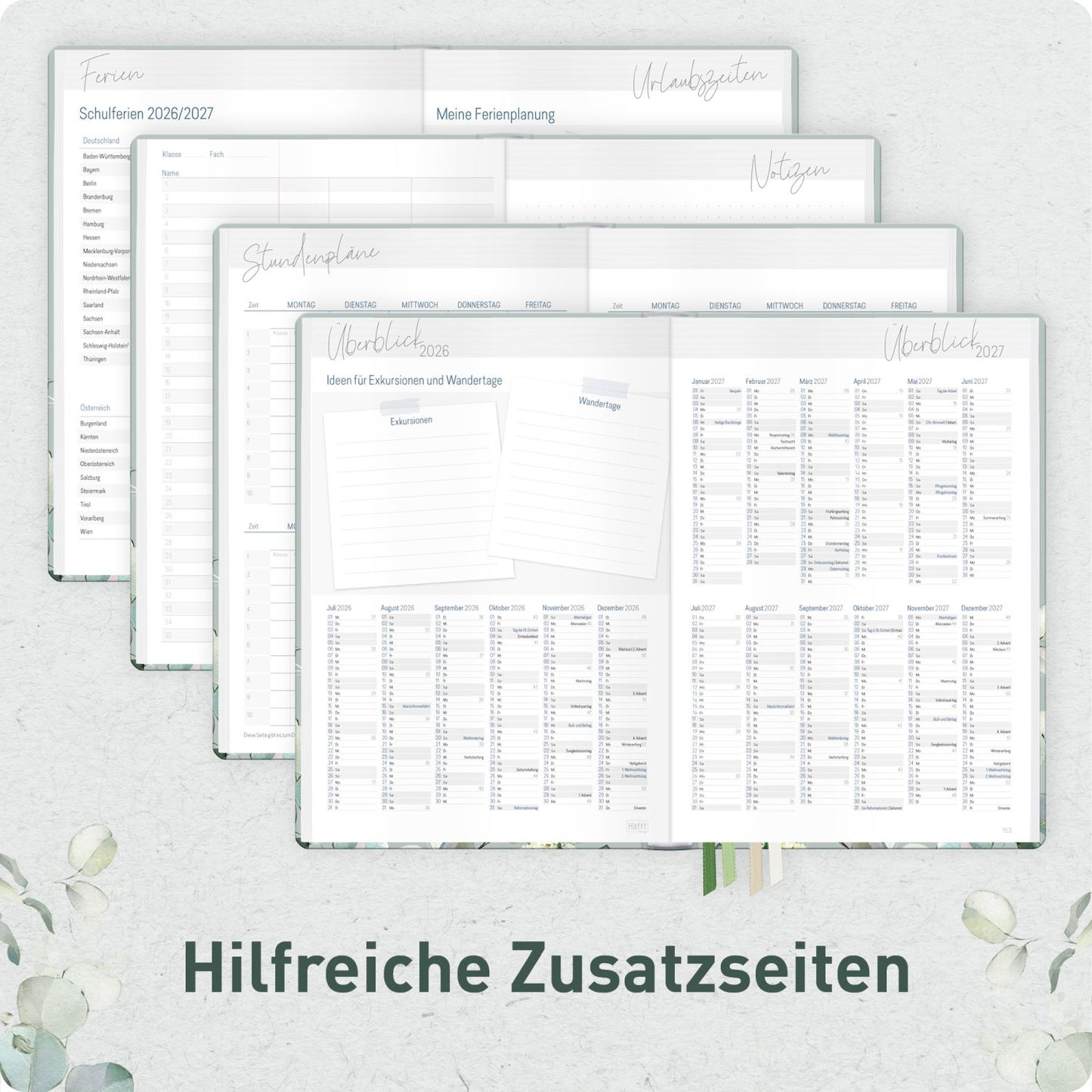 Häfft Lehrer-Planer 2026/2027 / A5+ / Minty Leaves