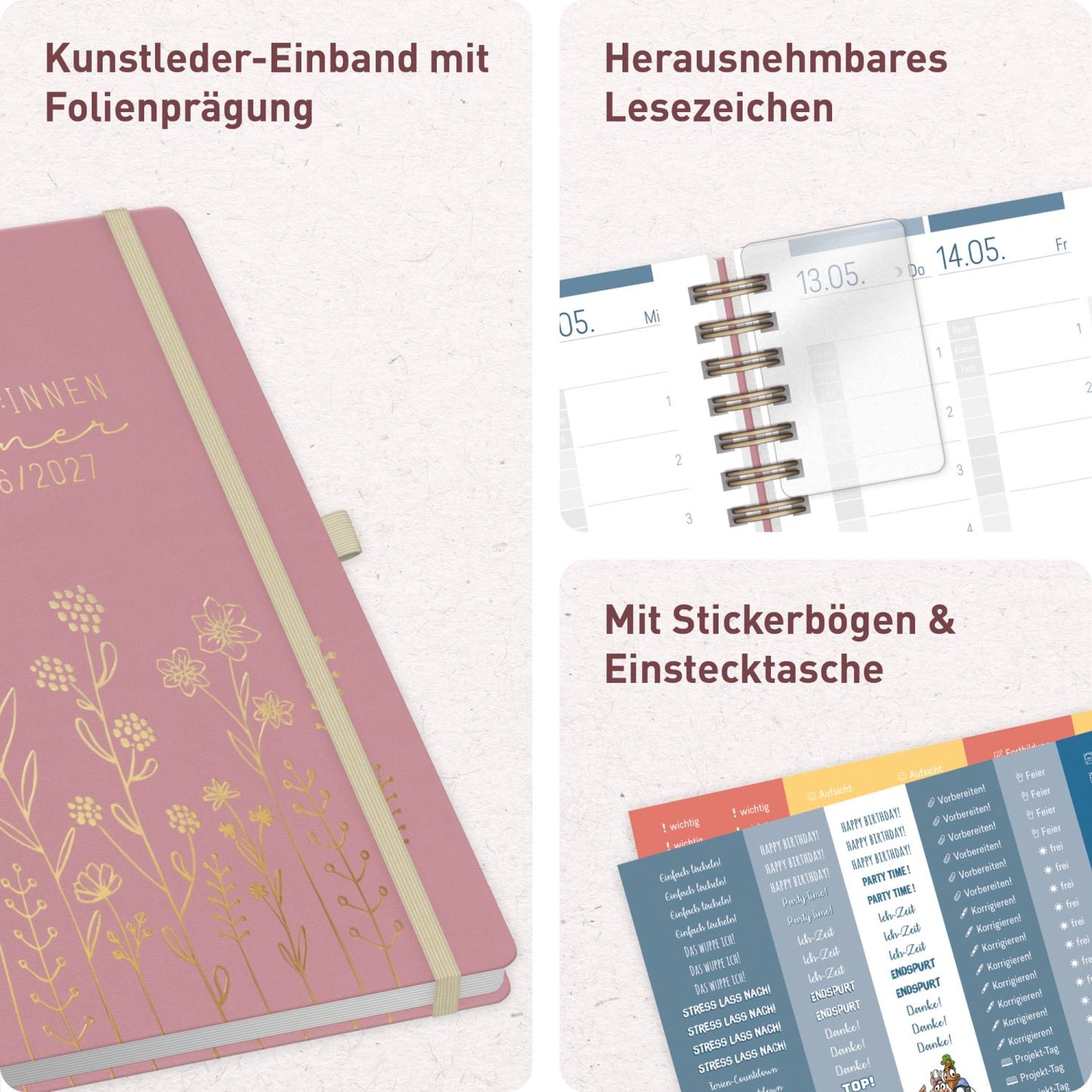 Häfft Lehrer-Planer Deluxe KL 2026/2027 / A5+ / Fine Flowers Rosé