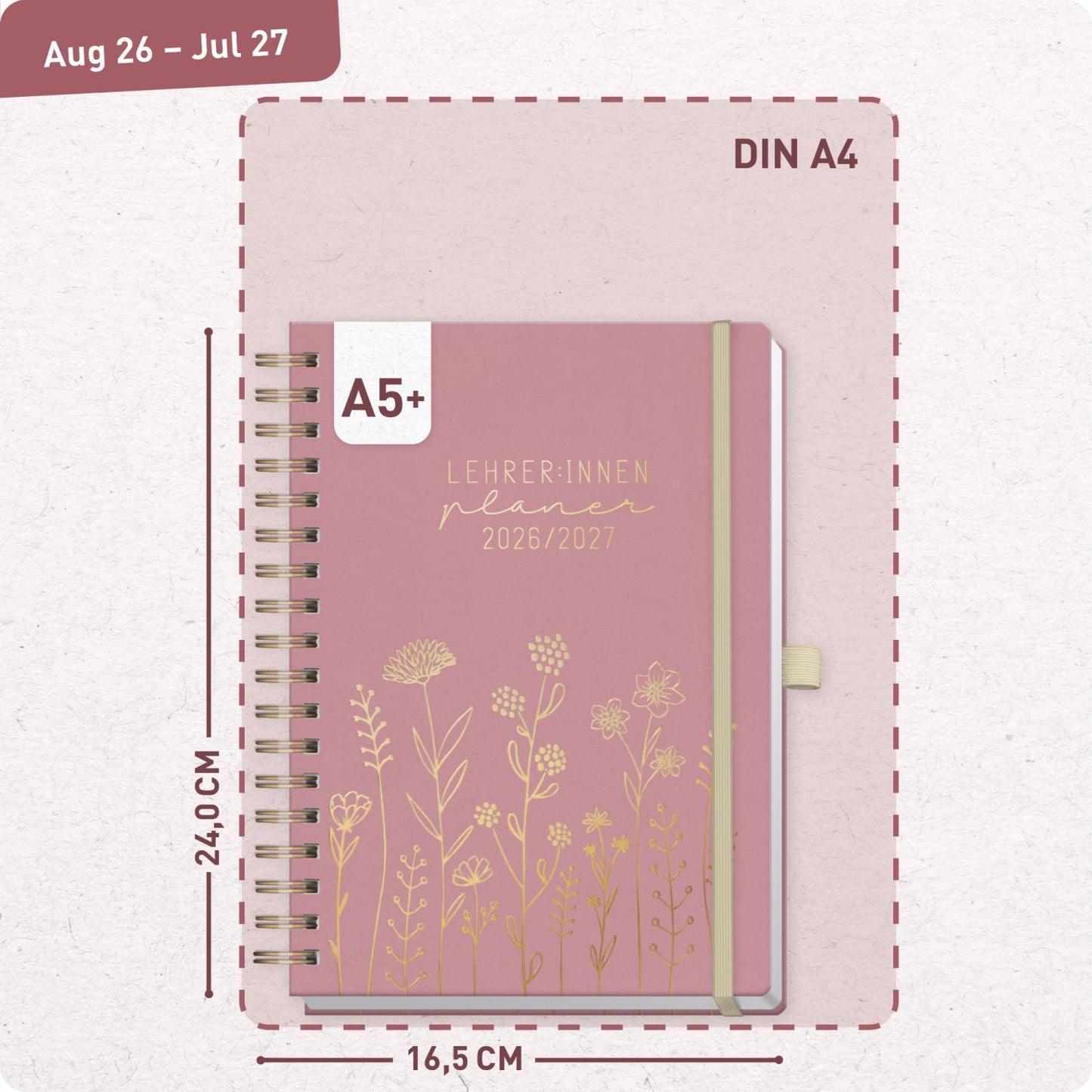 Häfft Lehrer-Planer Deluxe KL 2026/2027 / A5+ / Fine Flowers Rosé