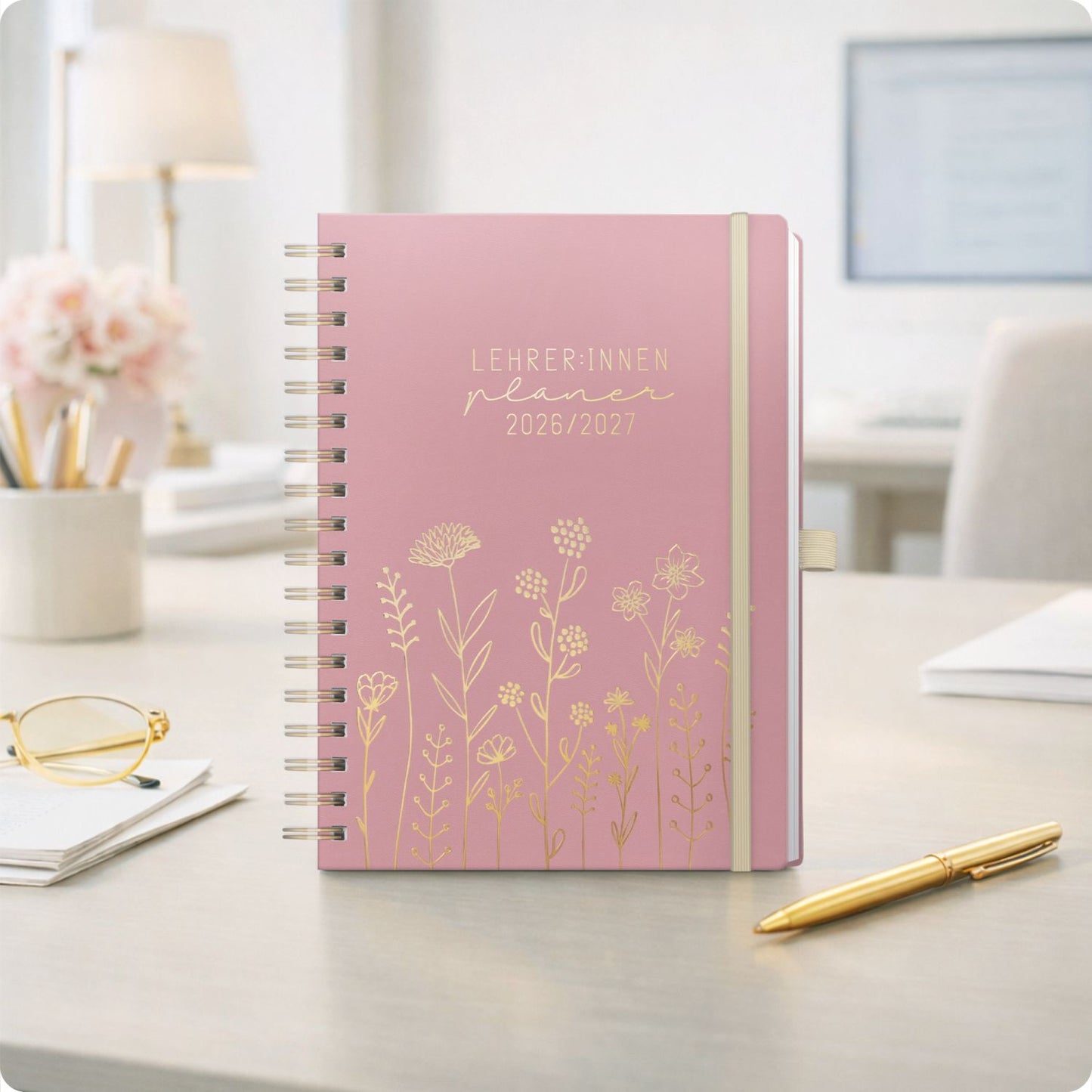 Häfft Lehrer-Planer Deluxe KL 2026/2027 / A5+ / Fine Flowers Rosé