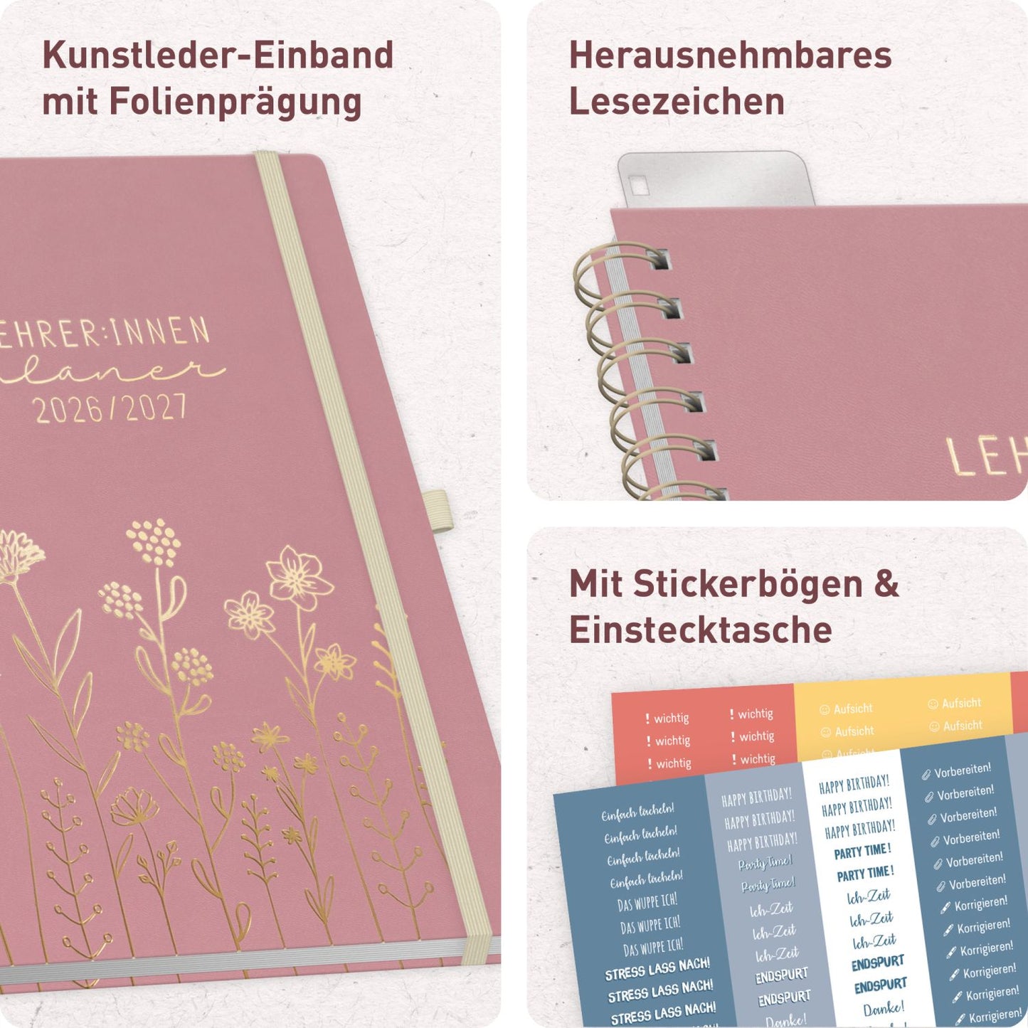 Häfft Lehrer-Planer Deluxe 2026/2027 / A4+ / Fine Flowers rosé