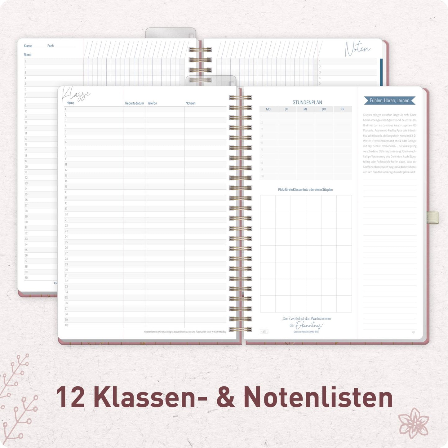 Häfft Lehrer-Planer Deluxe 2026/2027 / A4+ / Fine Flowers rosé