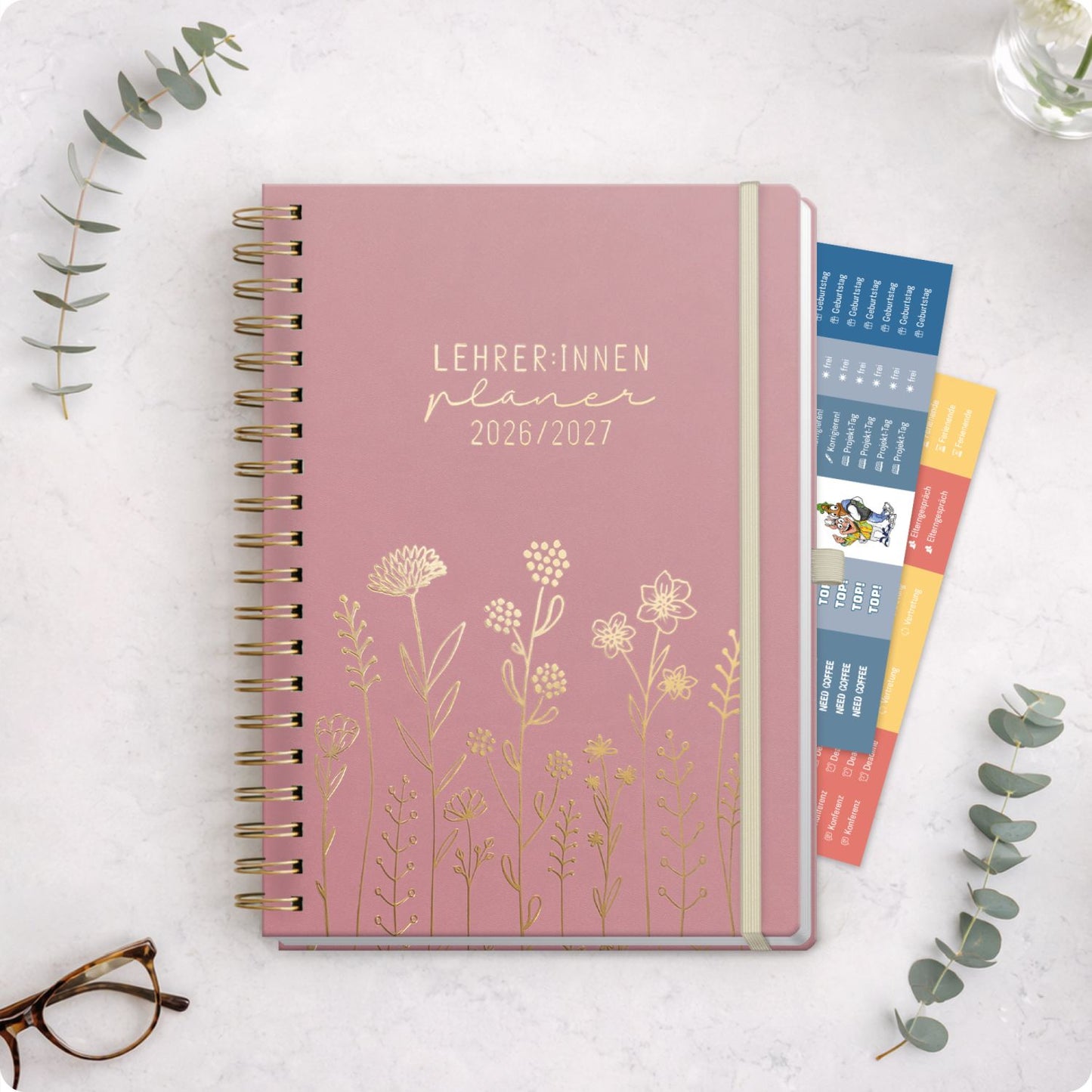 Häfft Lehrer-Planer Deluxe 2026/2027 / A4+ / Fine Flowers rosé