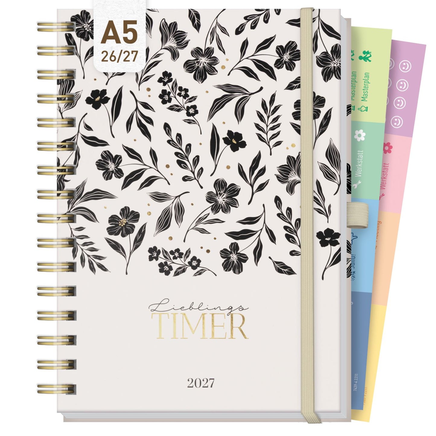 Lieblings-Timer Deluxe 2026/2027 / 17 Monate / A5 / Black Flower / Häfft-Verlag