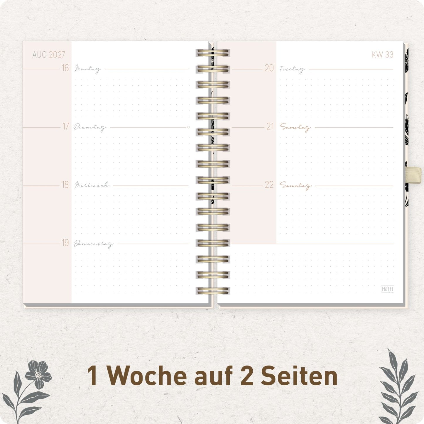 Lieblings-Timer Deluxe 2026/2027 / 17 Monate / A5 / Black Flower / Häfft-Verlag
