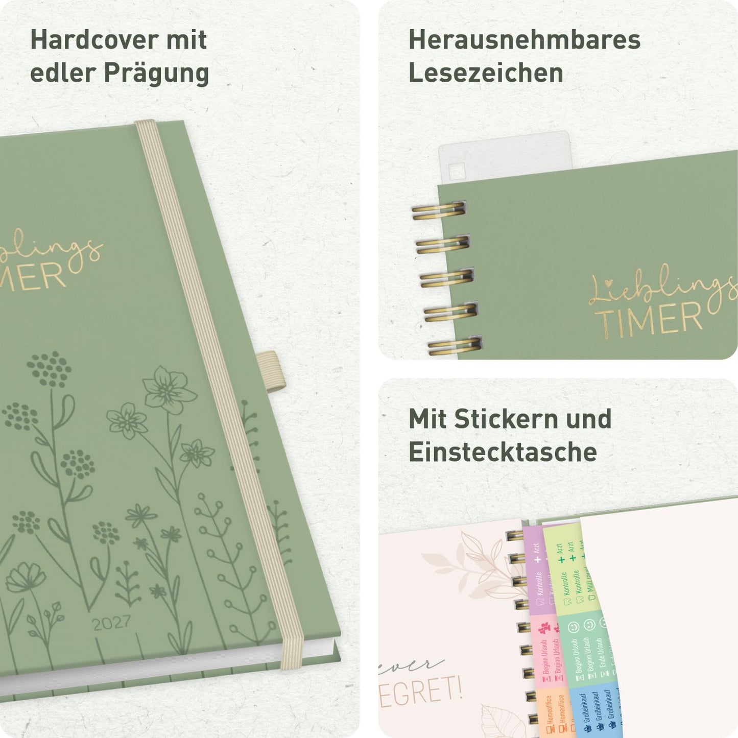 Lieblings-Timer Deluxe 2026/2027 / 17 Monate / A5 / Fine Flowers salbei / Häfft-Verlag