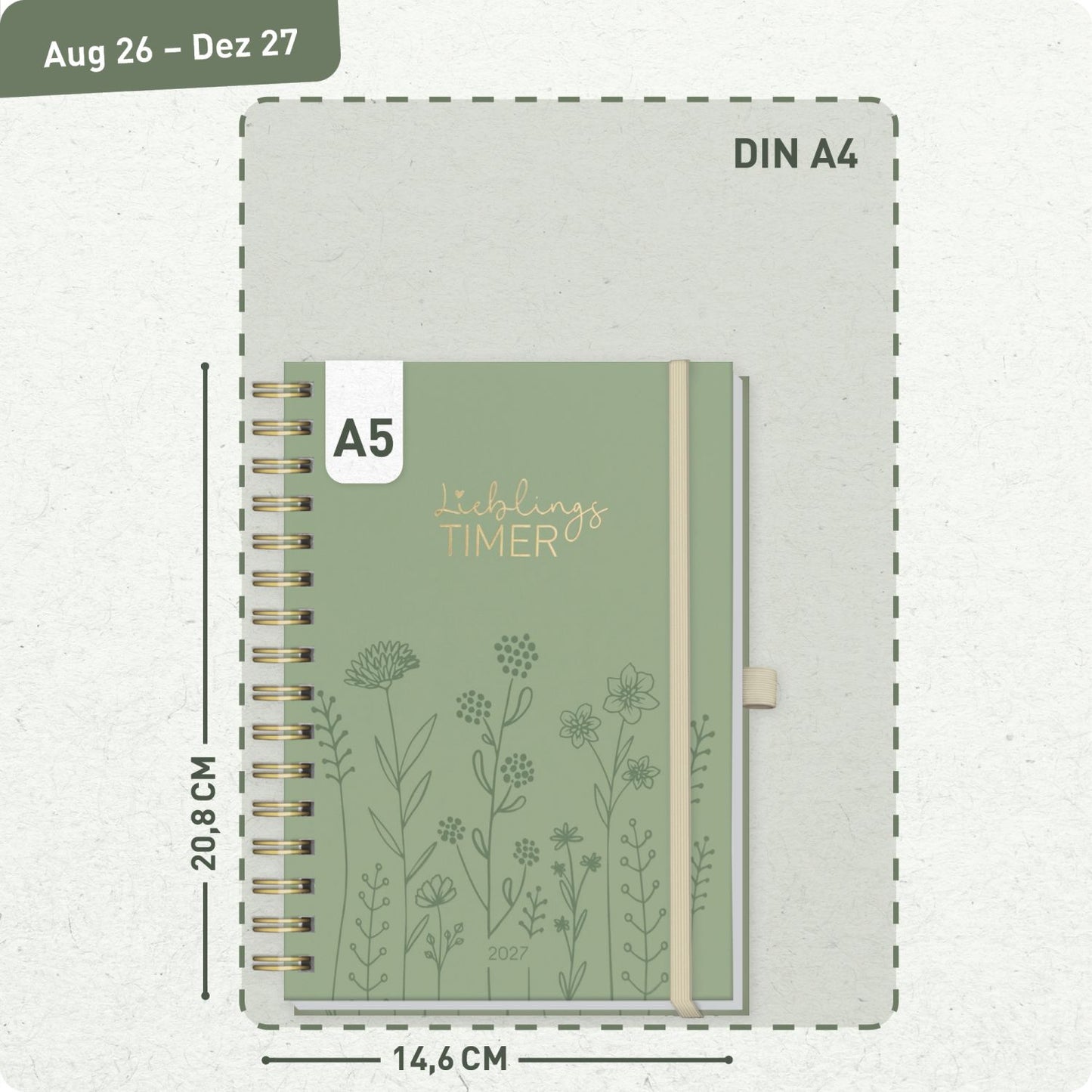 Lieblings-Timer Deluxe 2026/2027 / 17 Monate / A5 / Fine Flowers salbei / Häfft-Verlag