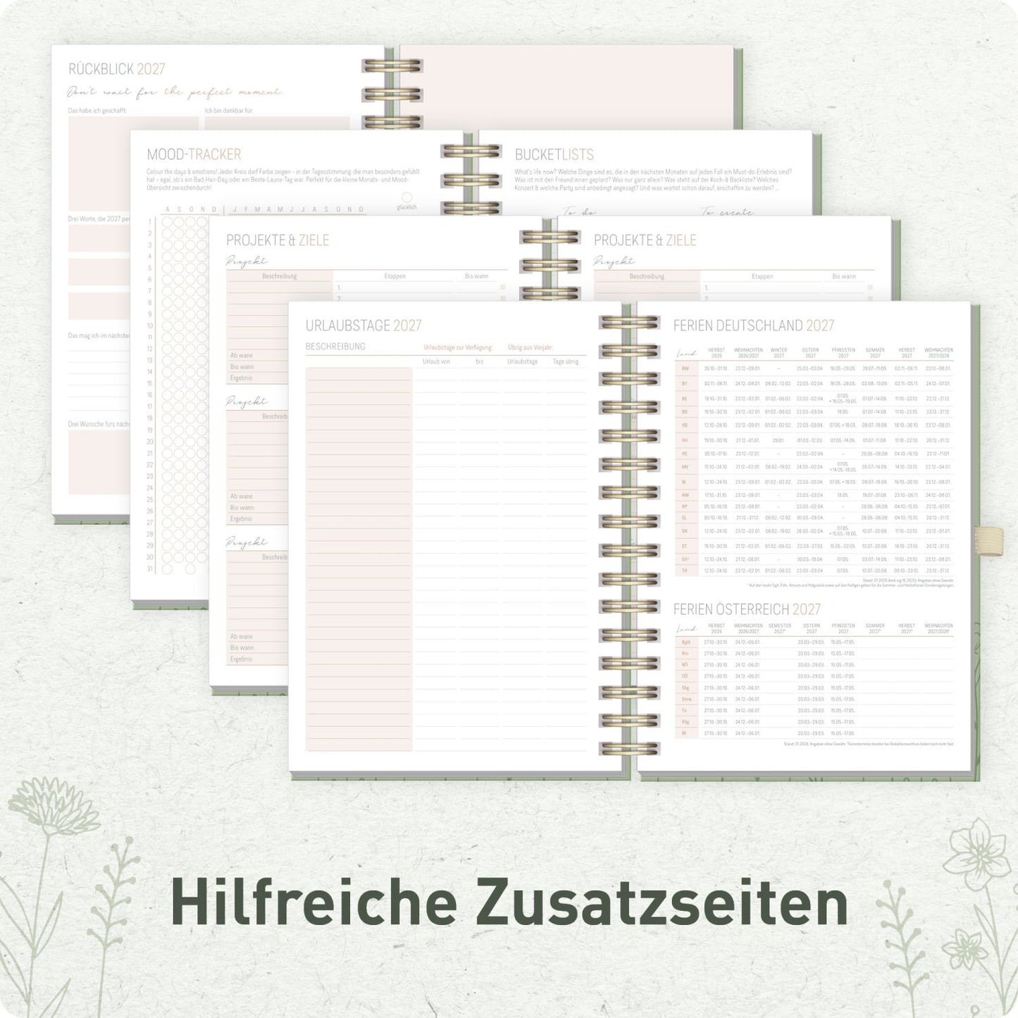 Lieblings-Timer Deluxe 2026/2027 / 17 Monate / A5 / Fine Flowers salbei / Häfft-Verlag