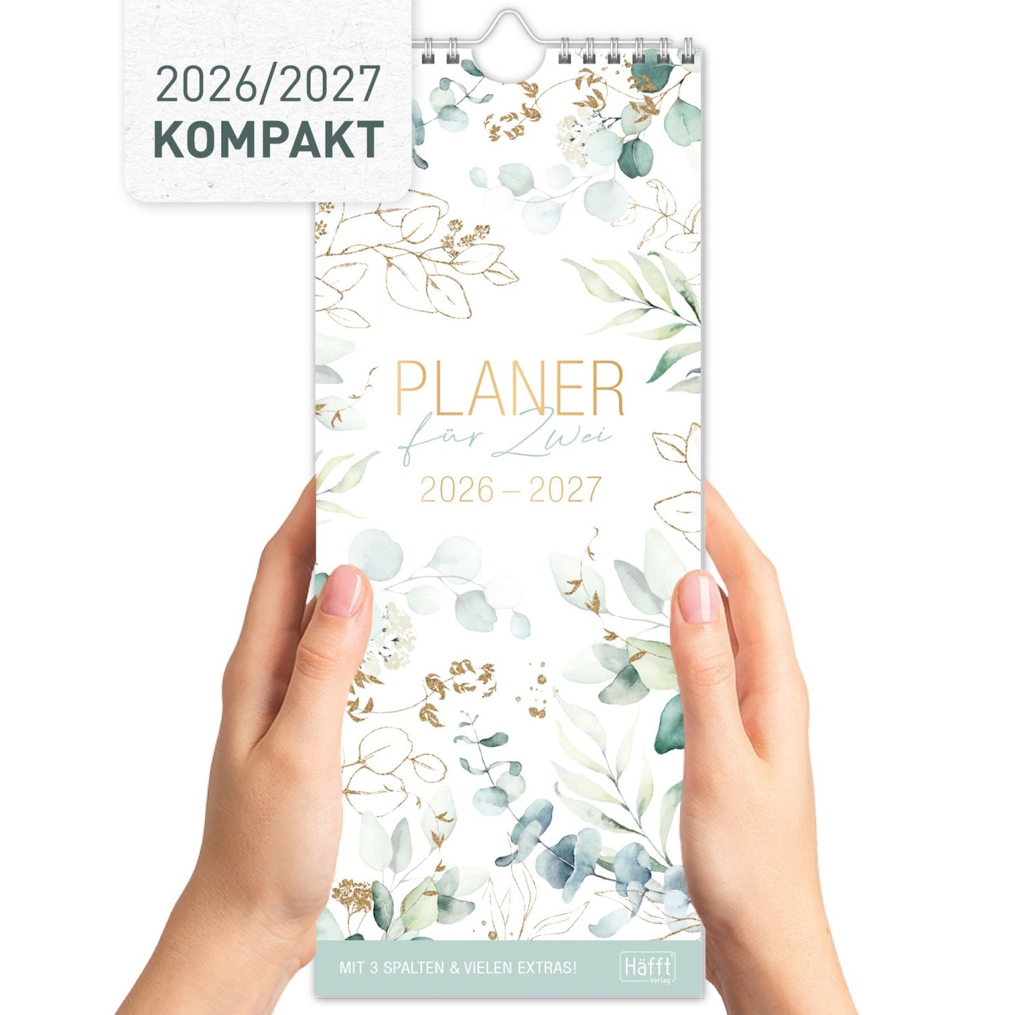 Planer für Zwei / Wand-Kalender 3-spaltig / 2026/2027 / 17 Monate / Blattgold /  Häfft-Verlag