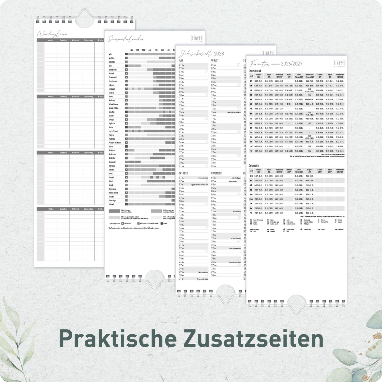 Planer für Zwei / Wand-Kalender 3-spaltig / 2026/2027 / 17 Monate / Blattgold /  Häfft-Verlag