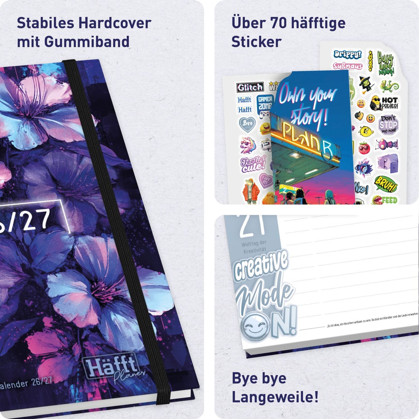 Häfft PLANER Premium - Schüler-Kalender 2026/2027 / A5 / Dark Bloom / Häfft-Verlag