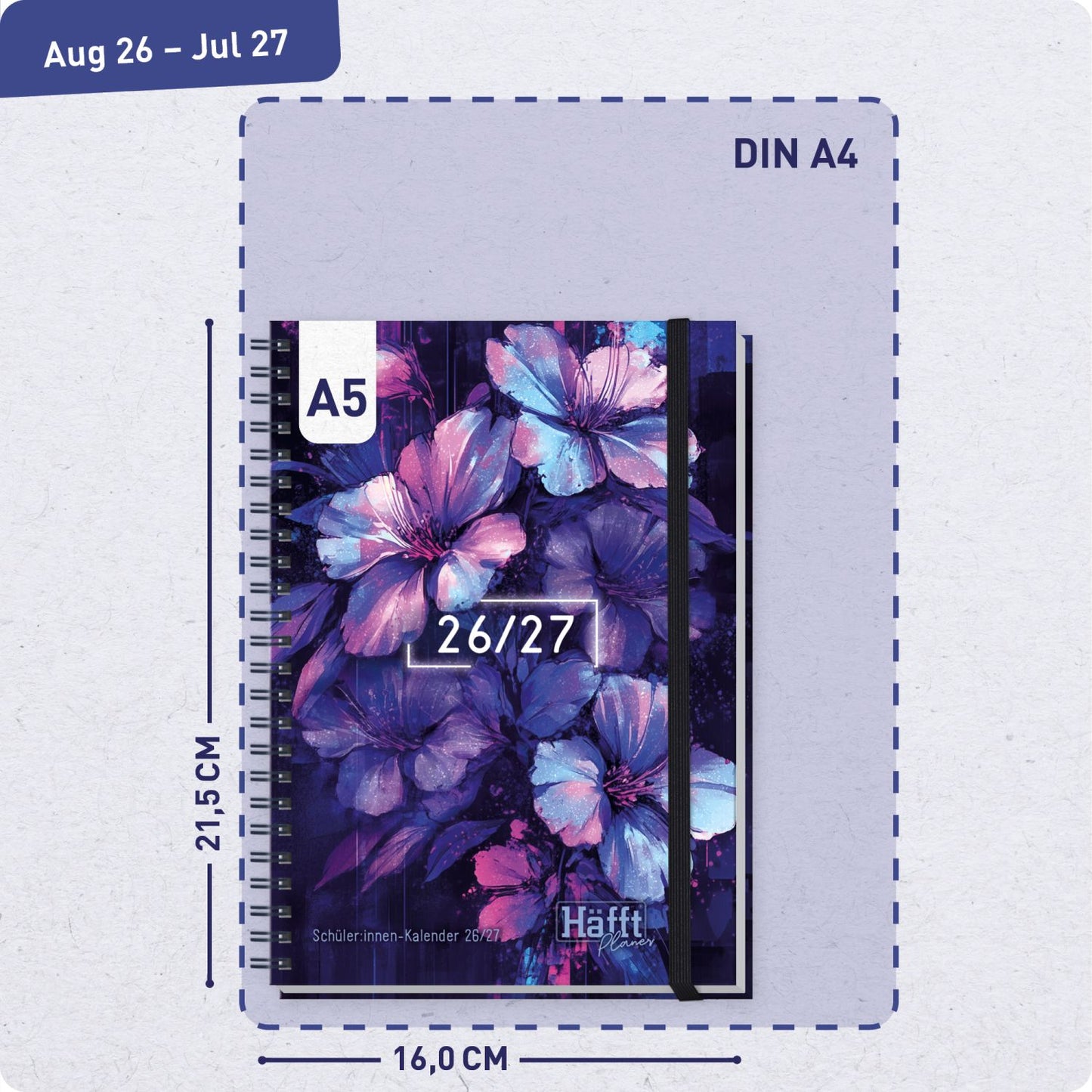 Häfft PLANER Premium - Schüler-Kalender 2026/2027 / A5 / Dark Bloom / Häfft-Verlag