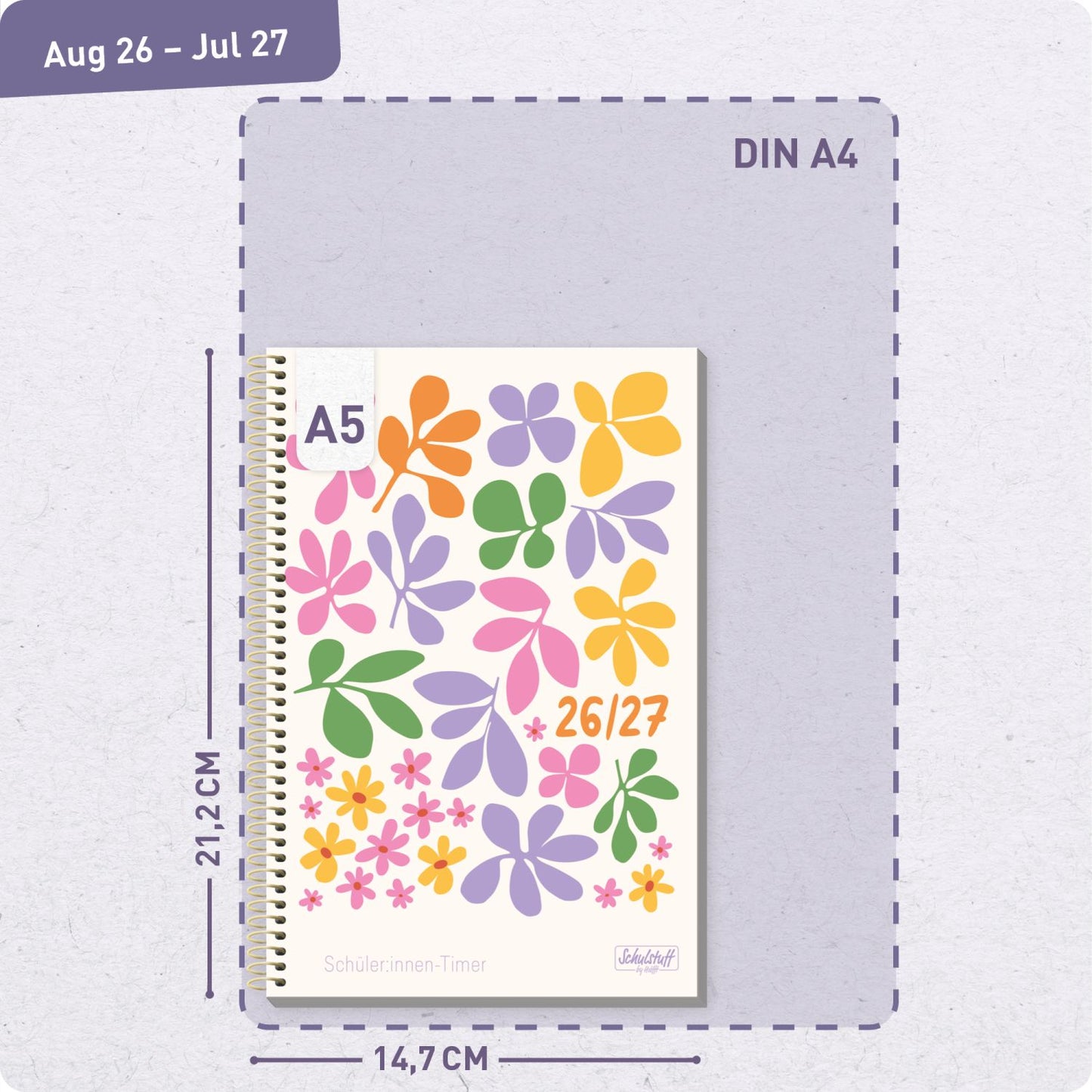 Schulstuff Schüler-Timer Spiralbindung 2026/2027 / A5 / Daisy & Leaf / Häfft-Verlag