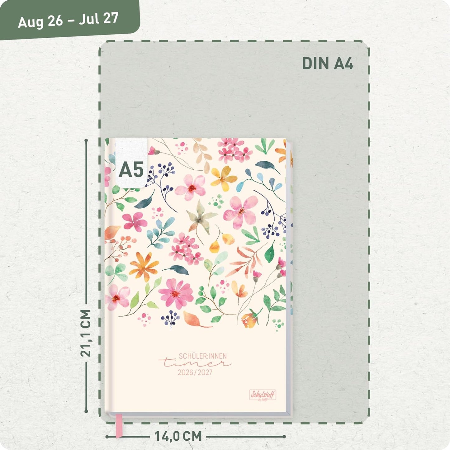 Schulstuff Schüler-Timer 2026/2027 / A5 / Wild Blossoms / Häfft-Verlag