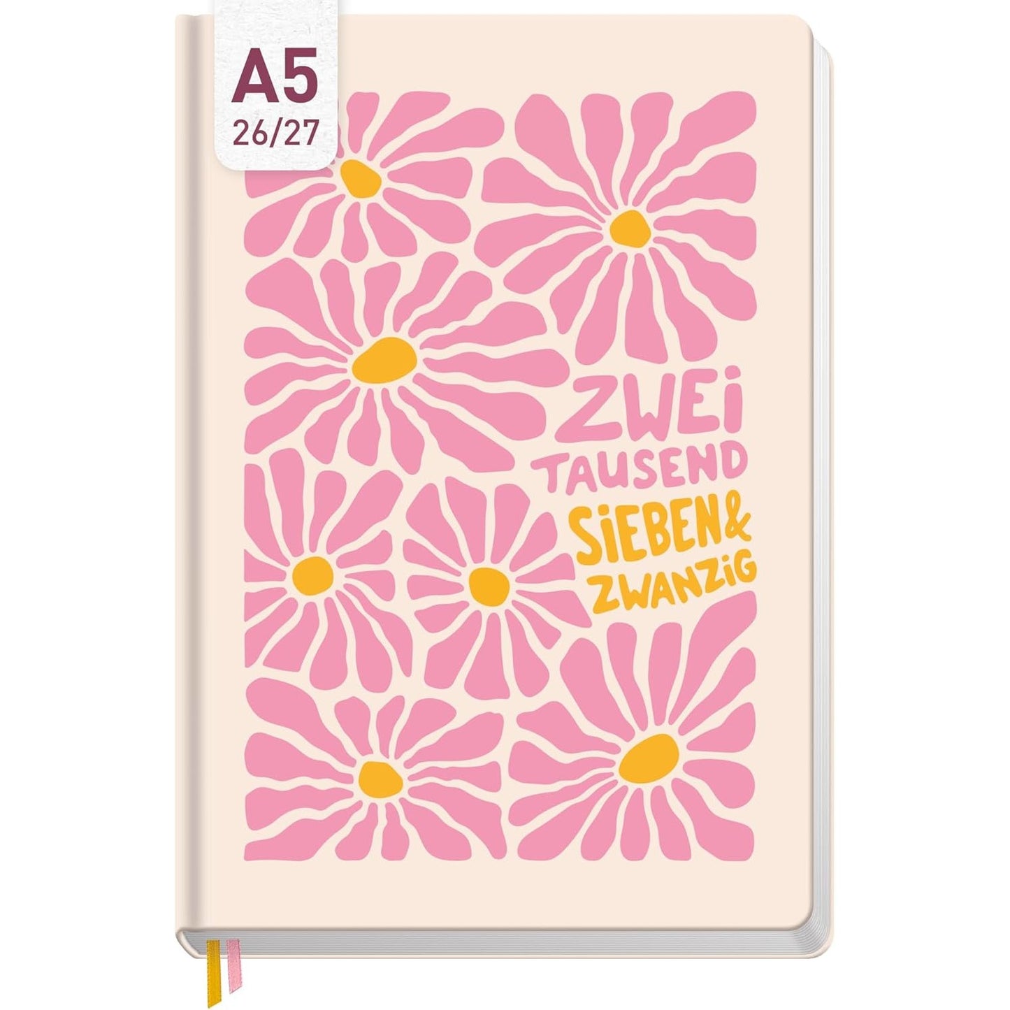Häfft-Timer Jugendkalender 2026/2027 / A5 / Pink Flowers / Häfft-Verlag