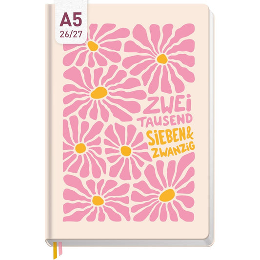 Häfft-Timer Jugendkalender 2026/2027 / A5 / Pink Flowers / Häfft-Verlag