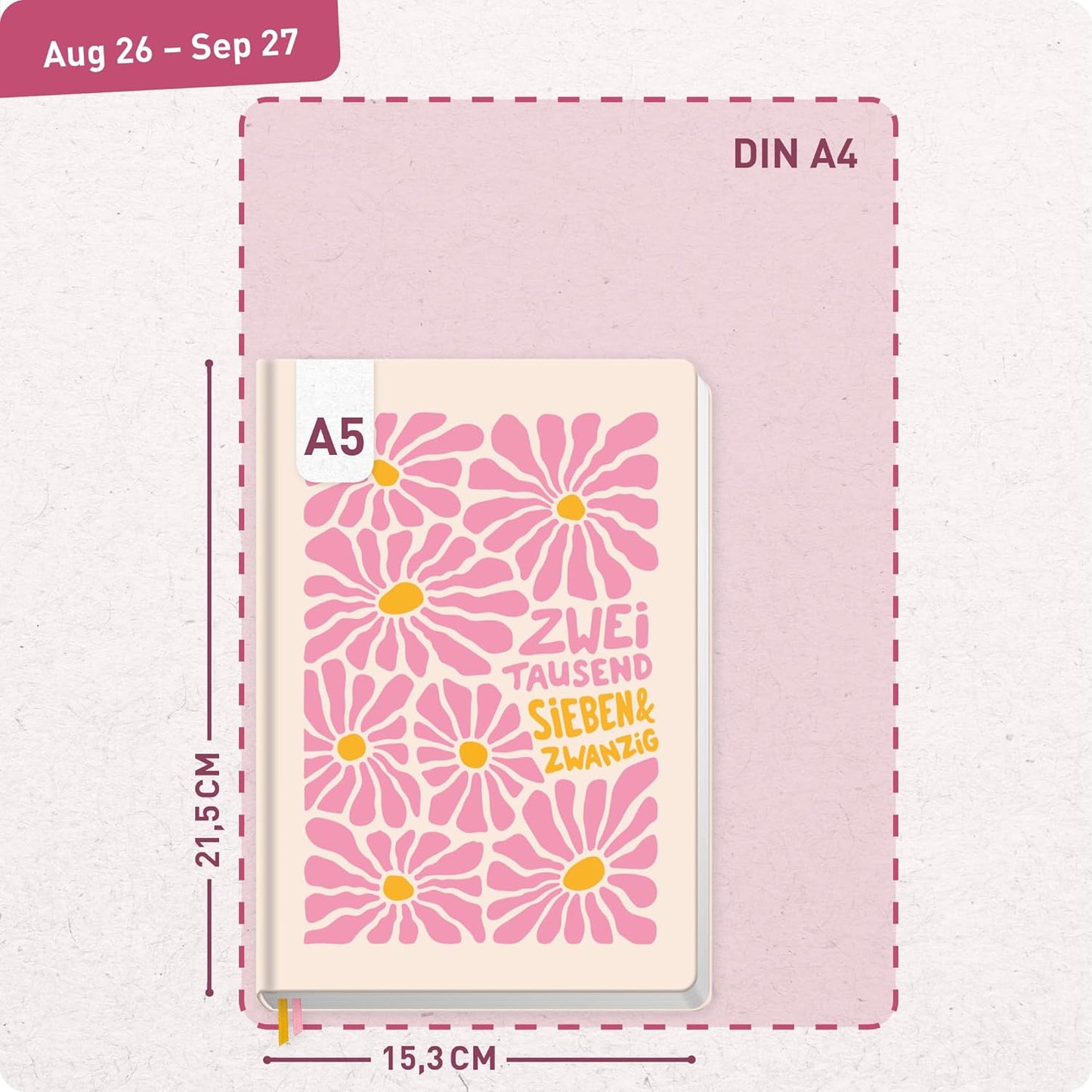 Häfft-Timer Jugendkalender 2026/2027 / A5 / Pink Flowers / Häfft-Verlag