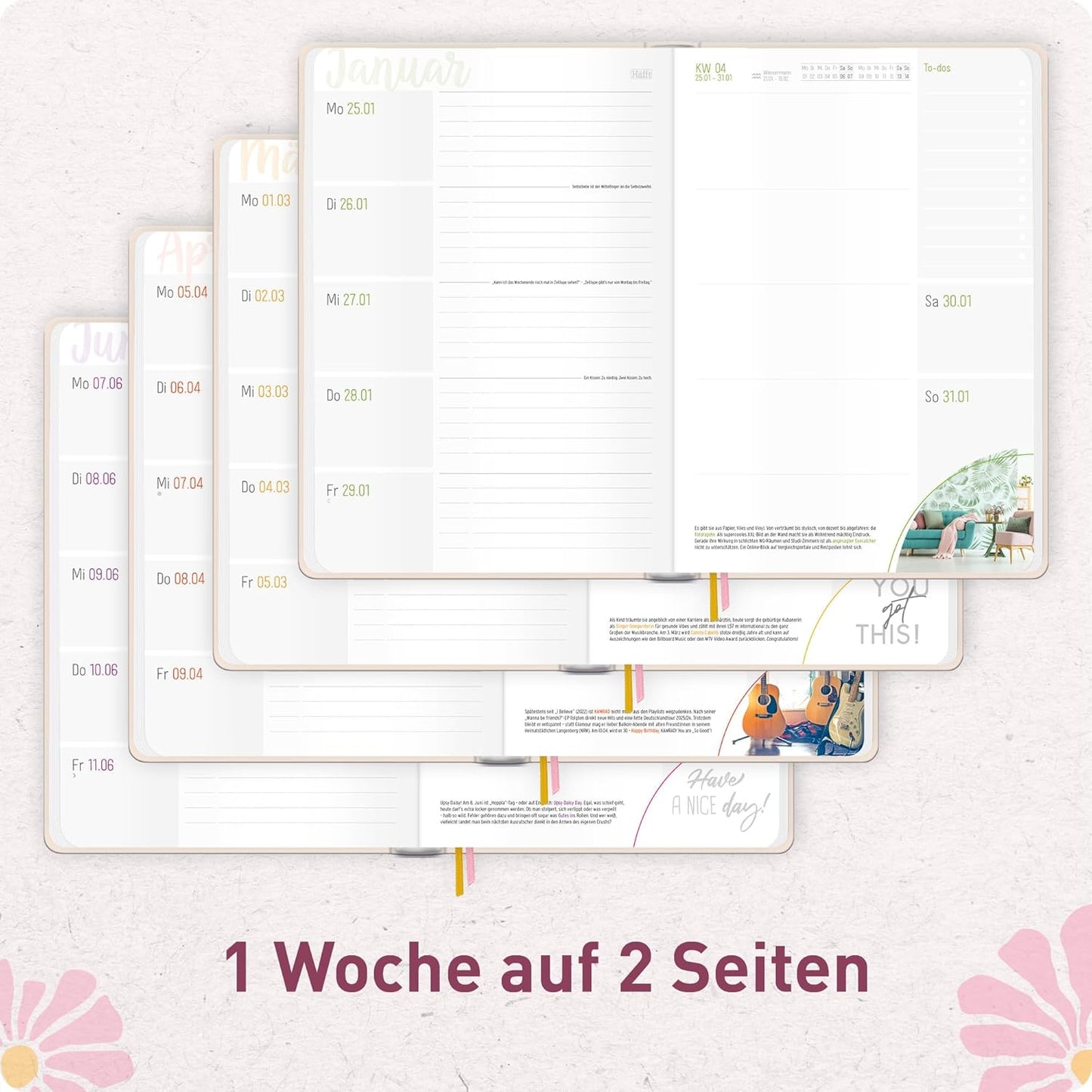 Häfft-Timer Jugendkalender 2026/2027 / A5 / Pink Flowers / Häfft-Verlag