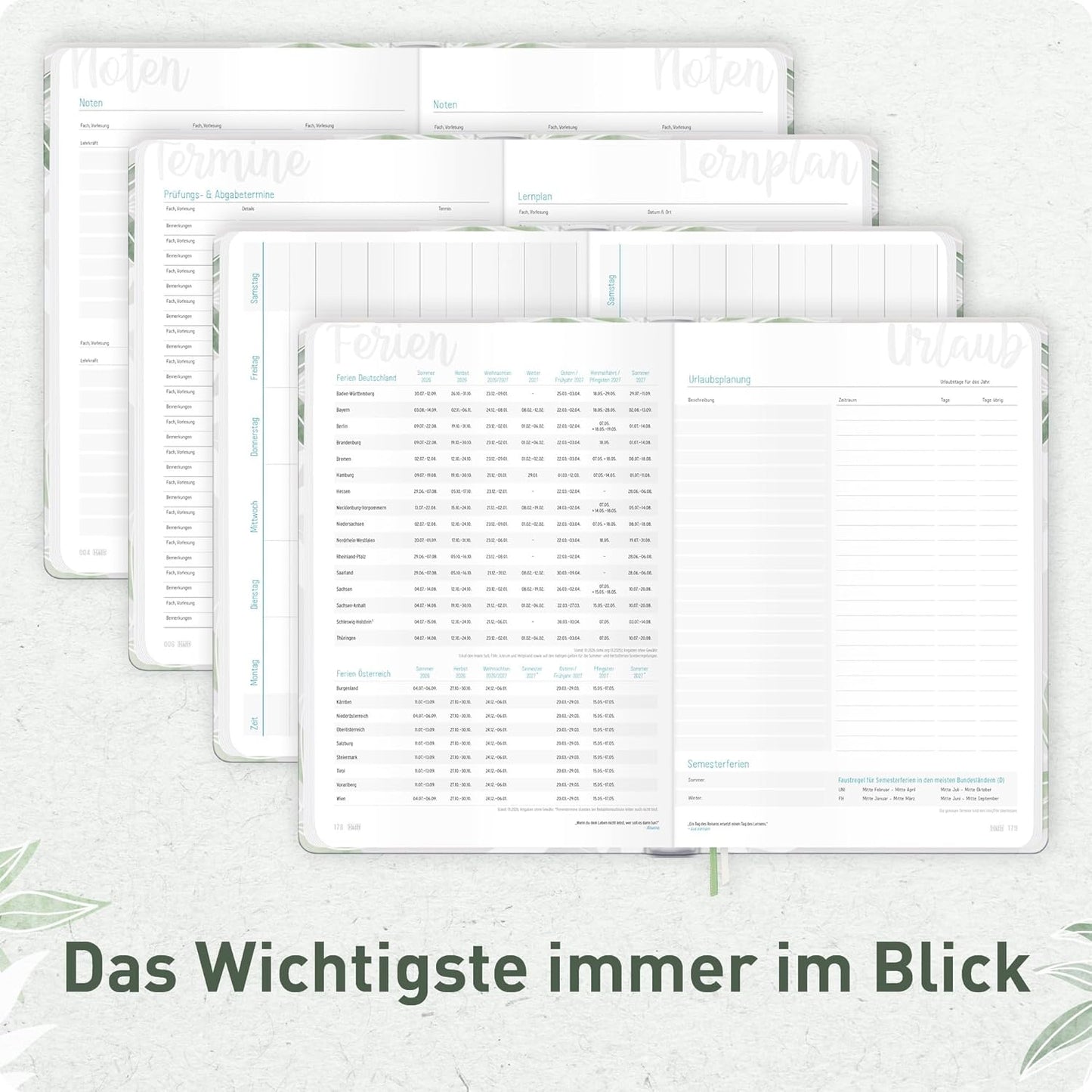 Häfft-Timer Jugendkalender 2026/2027 / A5 / Pure Leaves / Häfft-Verlag