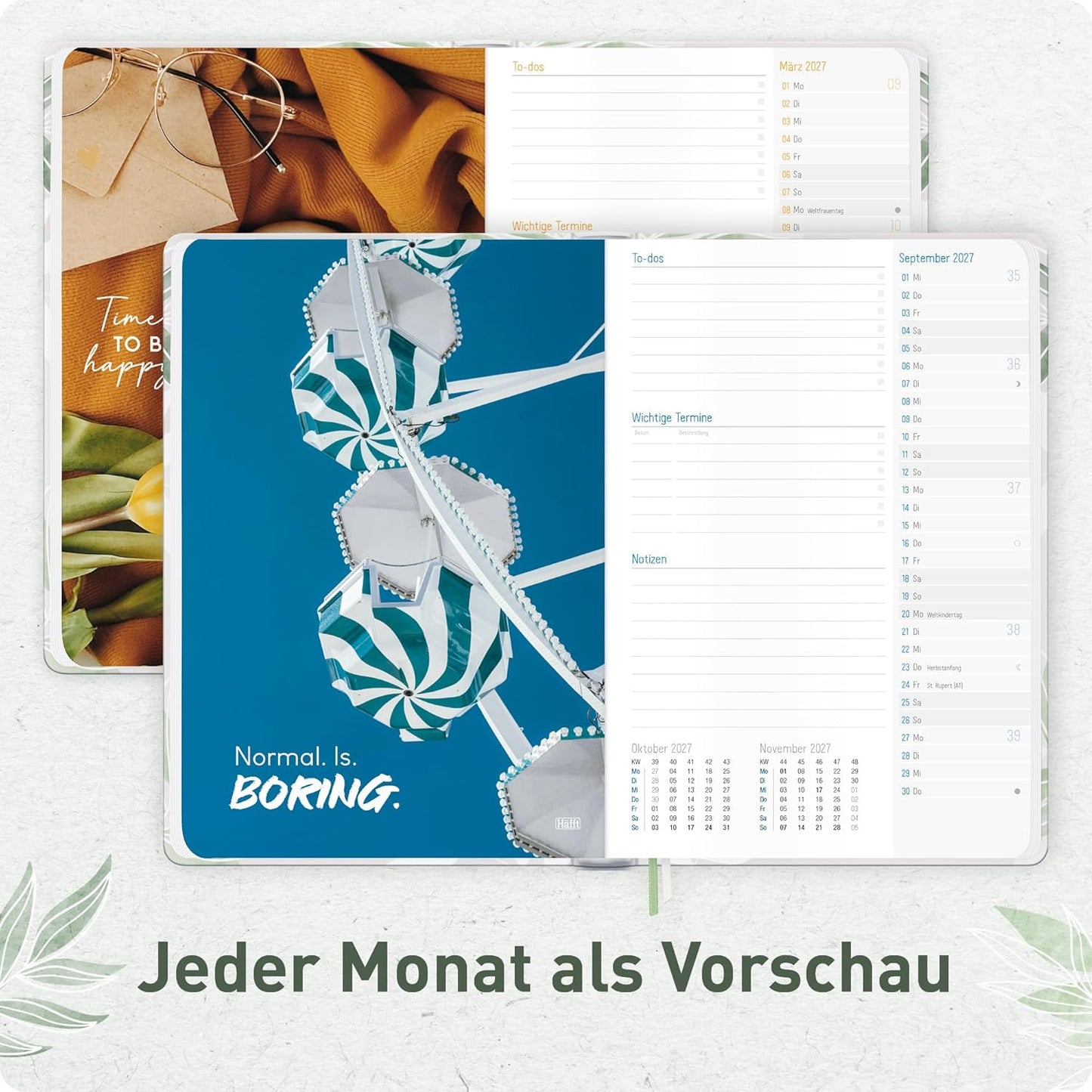 Häfft-Timer Jugendkalender 2026/2027 / A5 / Pure Leaves / Häfft-Verlag