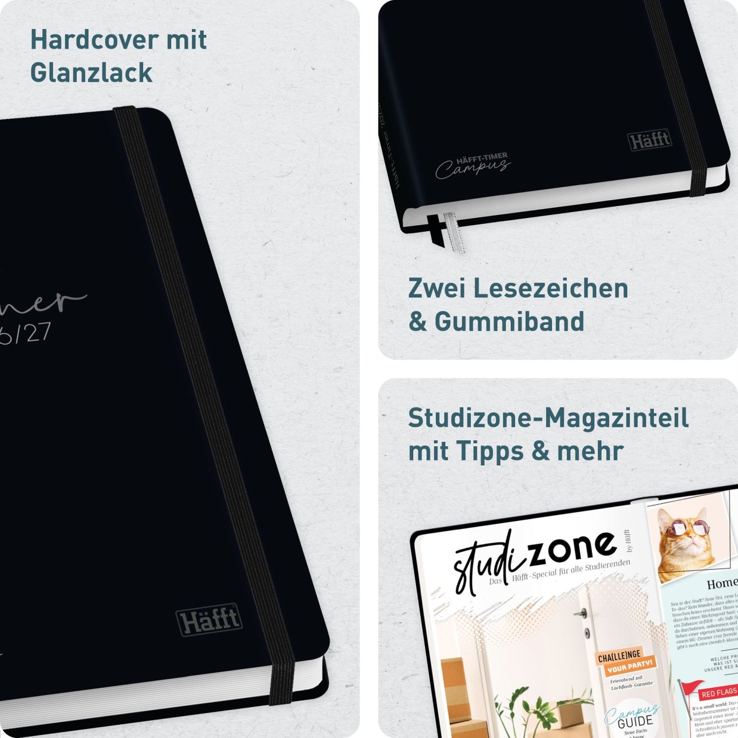 Häfft-Timer Campus Studentenkalender 2026/2027 / A5 / Black Edition / Häfft-Verlag