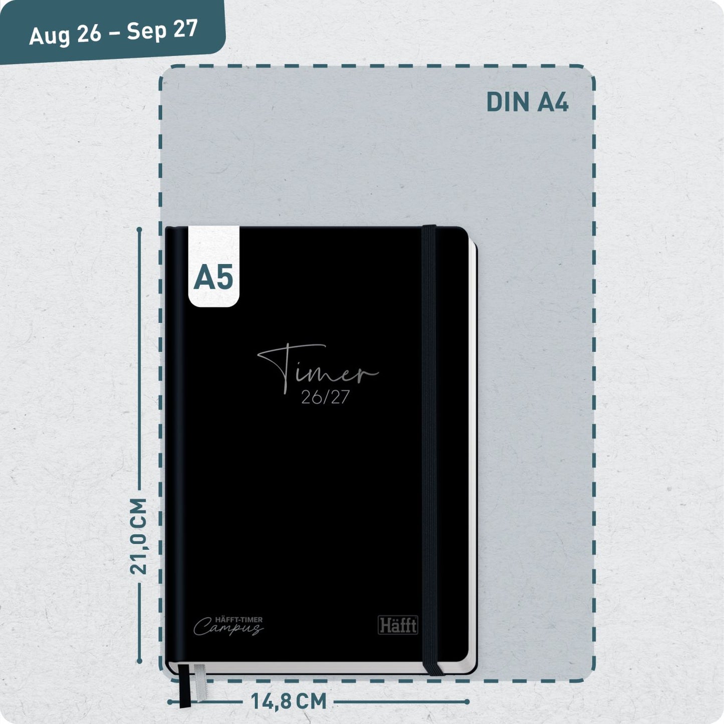 Häfft-Timer Campus Studentenkalender 2026/2027 / A5 / Black Edition / Häfft-Verlag