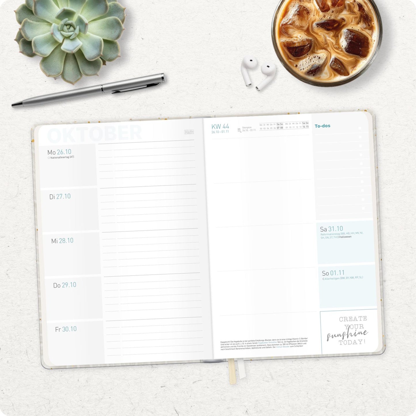 Häfft-Timer Campus Studentenkalender 2026/2027 / A5 / Sparkling Leaf / Häfft-Verlag