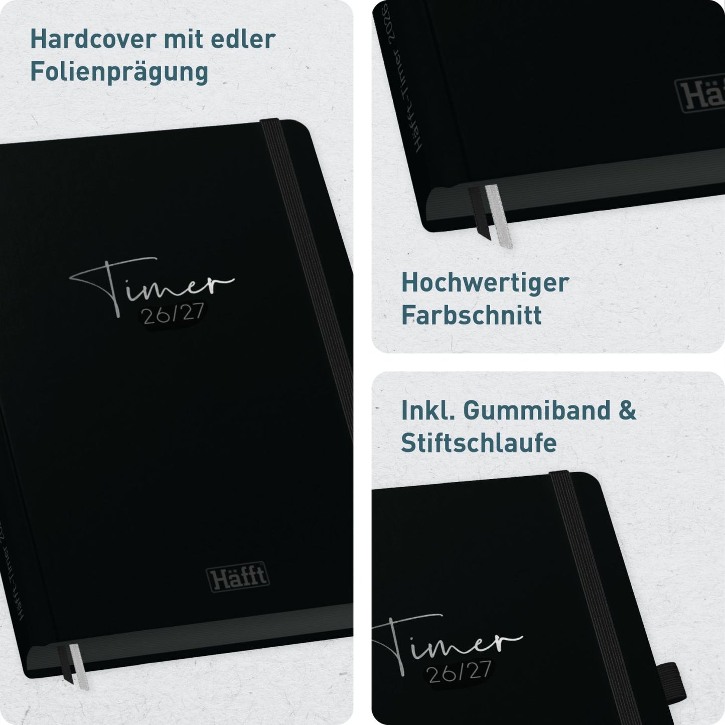 Häfft-Timer Deluxe Jugendkalender 2026/2027 / A5 / Black Edition / Häfft-Verlag