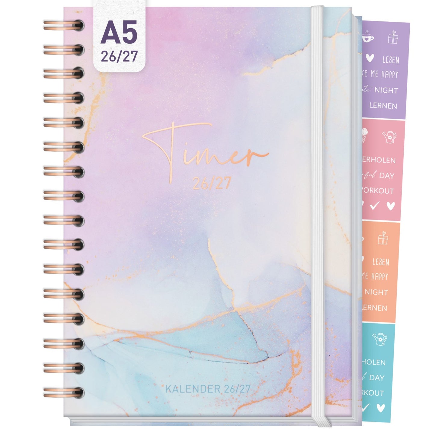 Häfft-Timer Fancy 2026/2027 / A5 / Bleu & Rosé / Häfft-Verlag