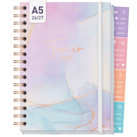 Häfft-Timer Fancy 2026/2027 / A5 / Bleu & Rosé / Häfft-Verlag