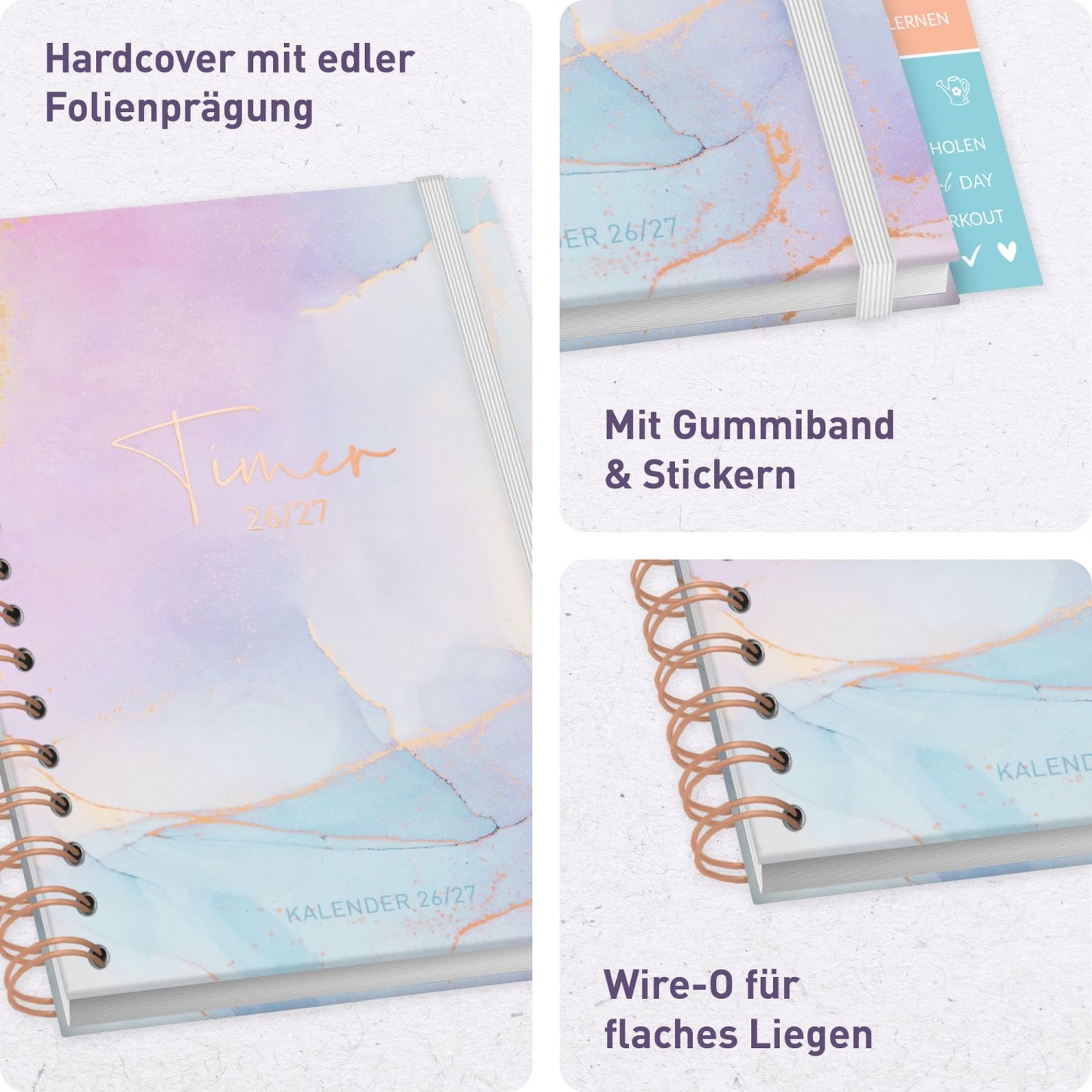 Häfft-Timer Fancy 2026/2027 / A5 / Bleu & Rosé / Häfft-Verlag