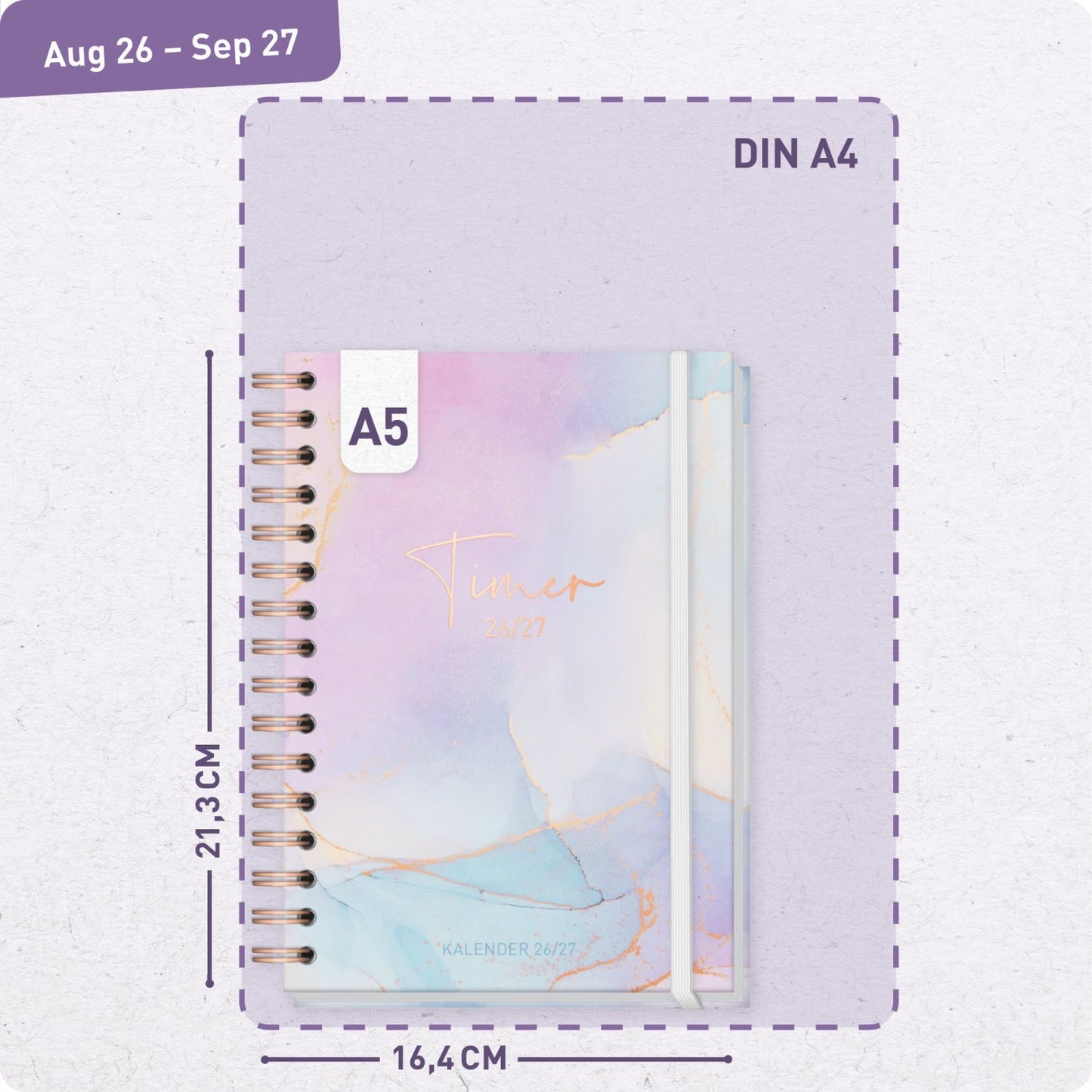 Häfft-Timer Fancy 2026/2027 / A5 / Bleu & Rosé / Häfft-Verlag