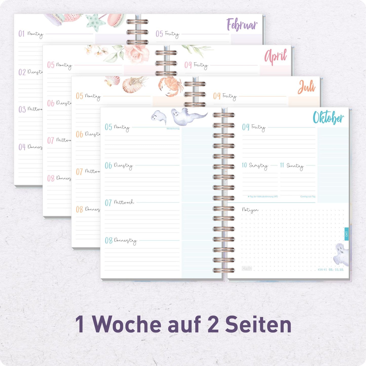Häfft-Timer Fancy 2026/2027 / A5 / Bleu & Rosé / Häfft-Verlag