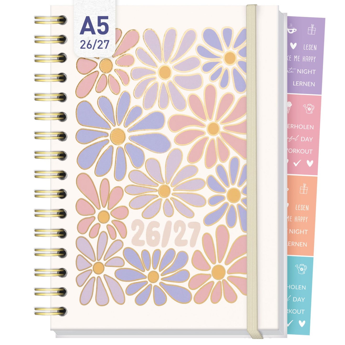Häfft-Timer Fancy 2026/2027 / A5 / Flower Power rosé / Häfft-Verlag