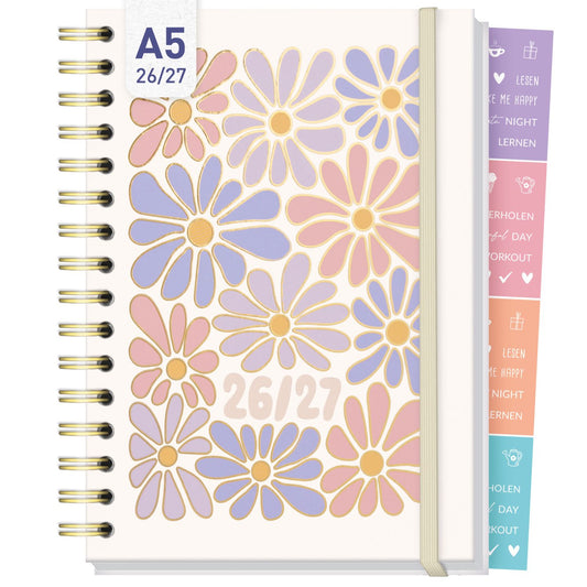Häfft-Timer Fancy 2026/2027 / A5 / Flower Power rosé / Häfft-Verlag