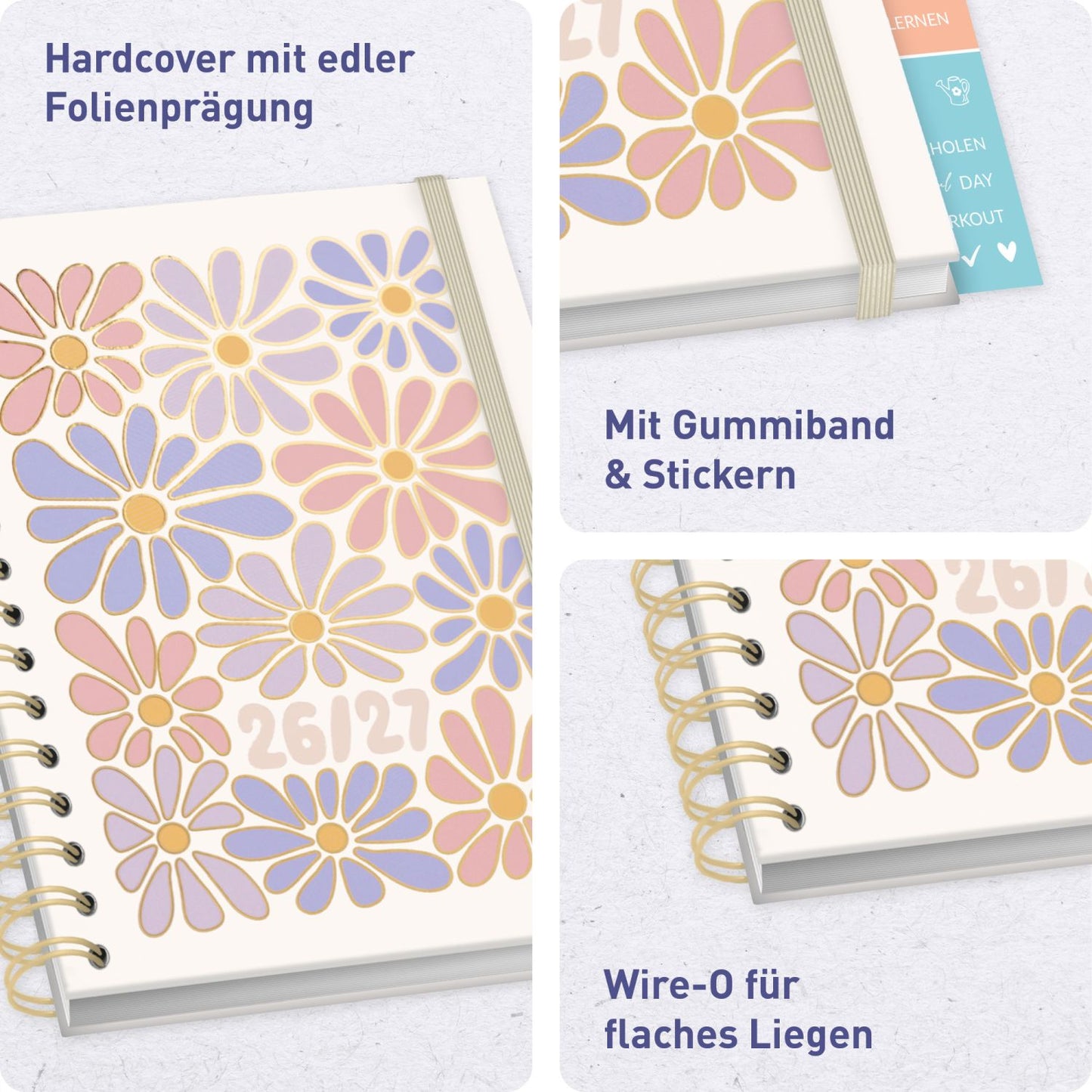Häfft-Timer Fancy 2026/2027 / A5 / Flower Power rosé / Häfft-Verlag