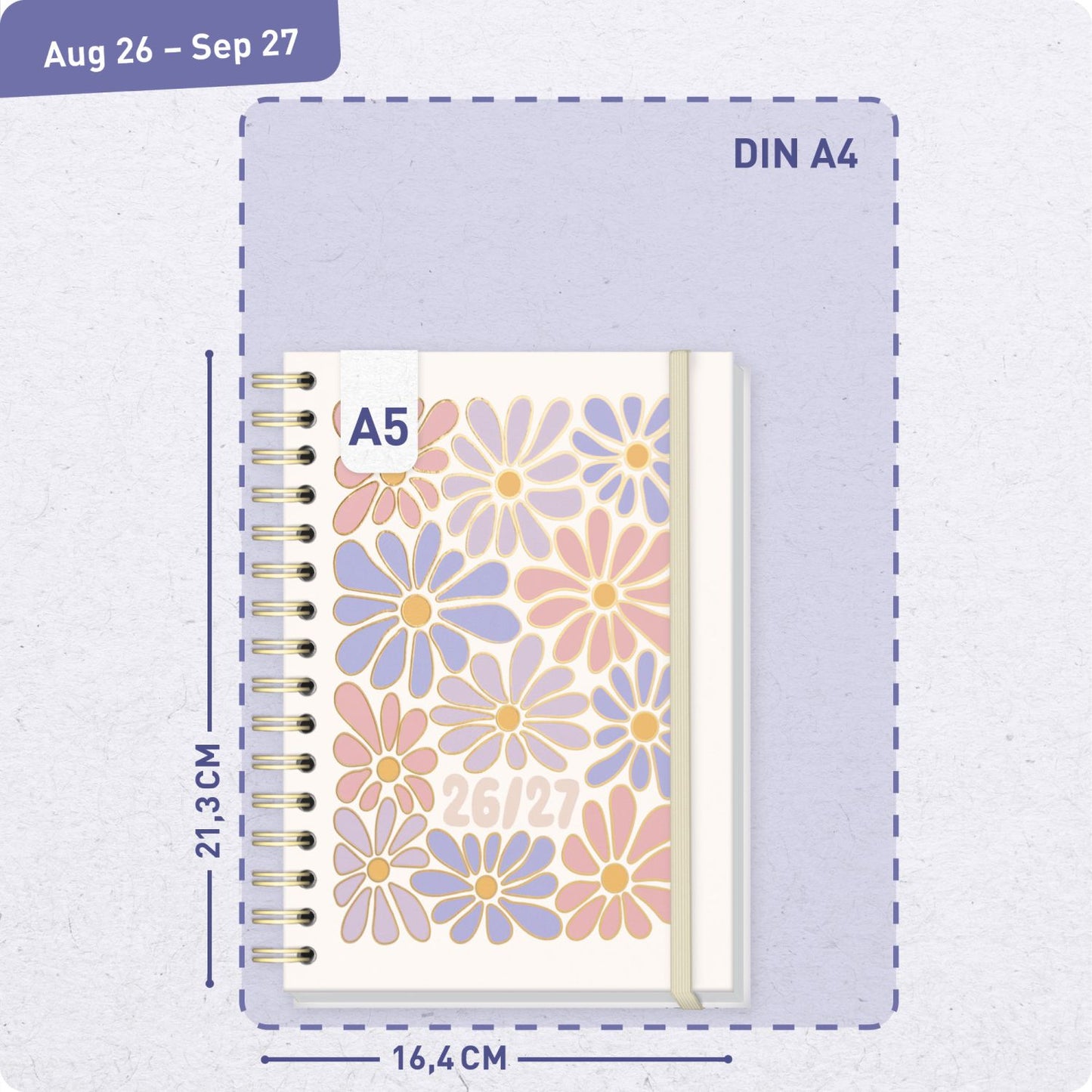 Häfft-Timer Fancy 2026/2027 / A5 / Flower Power rosé / Häfft-Verlag