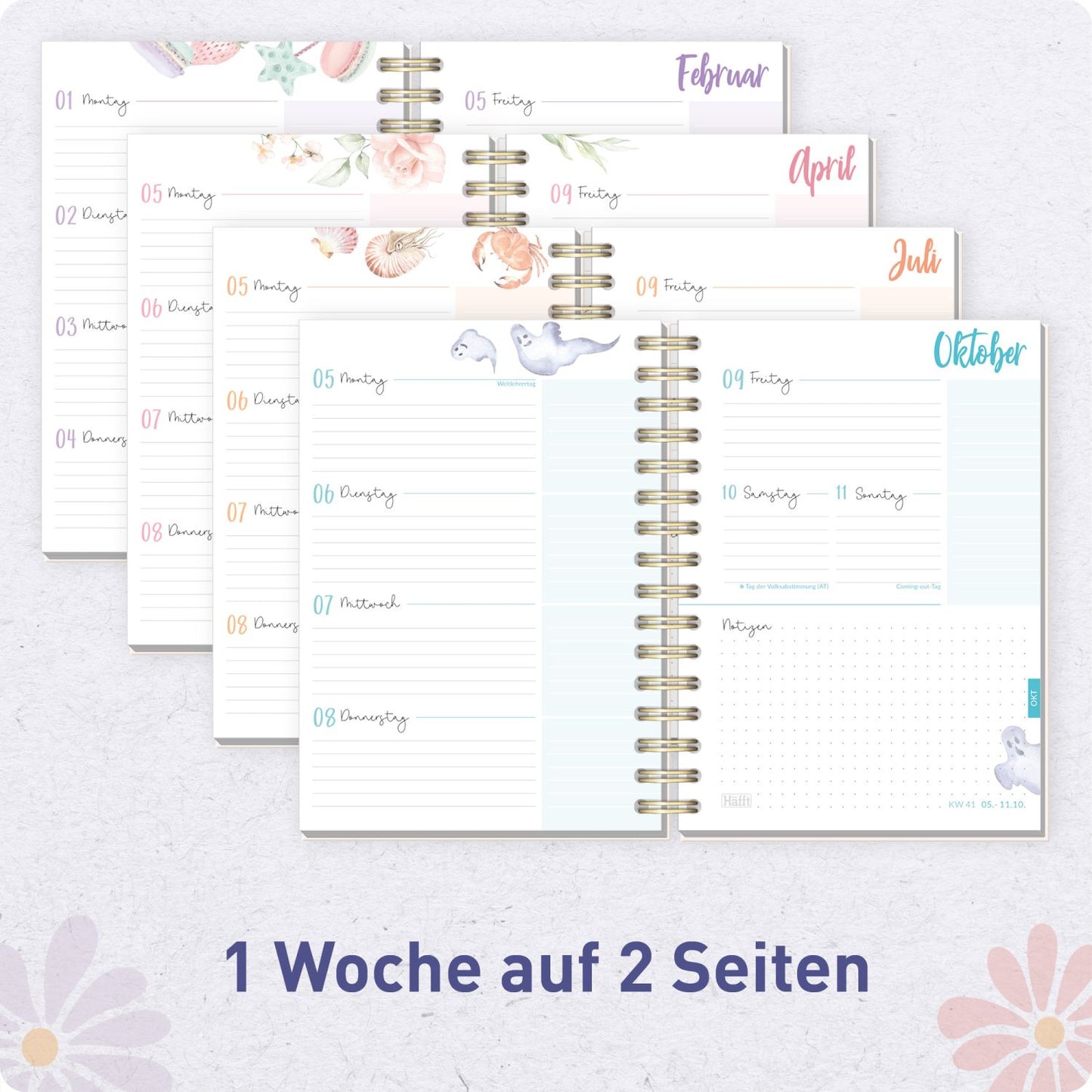 Häfft-Timer Fancy 2026/2027 / A5 / Flower Power rosé / Häfft-Verlag