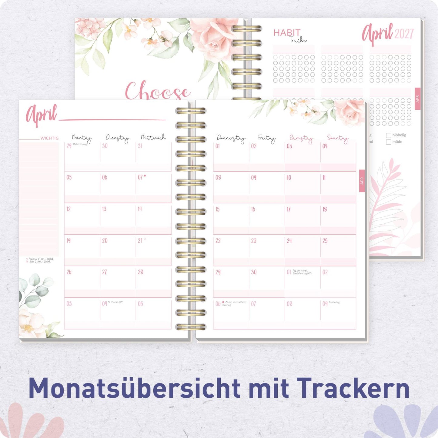 Häfft-Timer Fancy 2026/2027 / A5 / Flower Power rosé / Häfft-Verlag