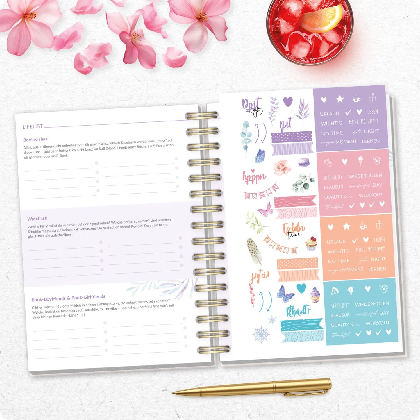 Häfft-Timer Fancy 2026/2027 / A5 / Flower Power rosé / Häfft-Verlag
