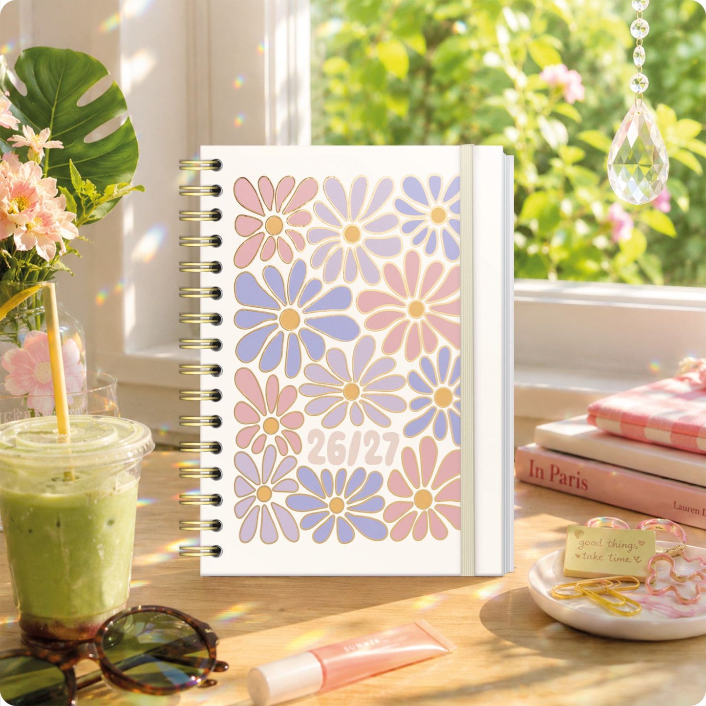 Häfft-Timer Fancy 2026/2027 / A5 / Flower Power rosé / Häfft-Verlag