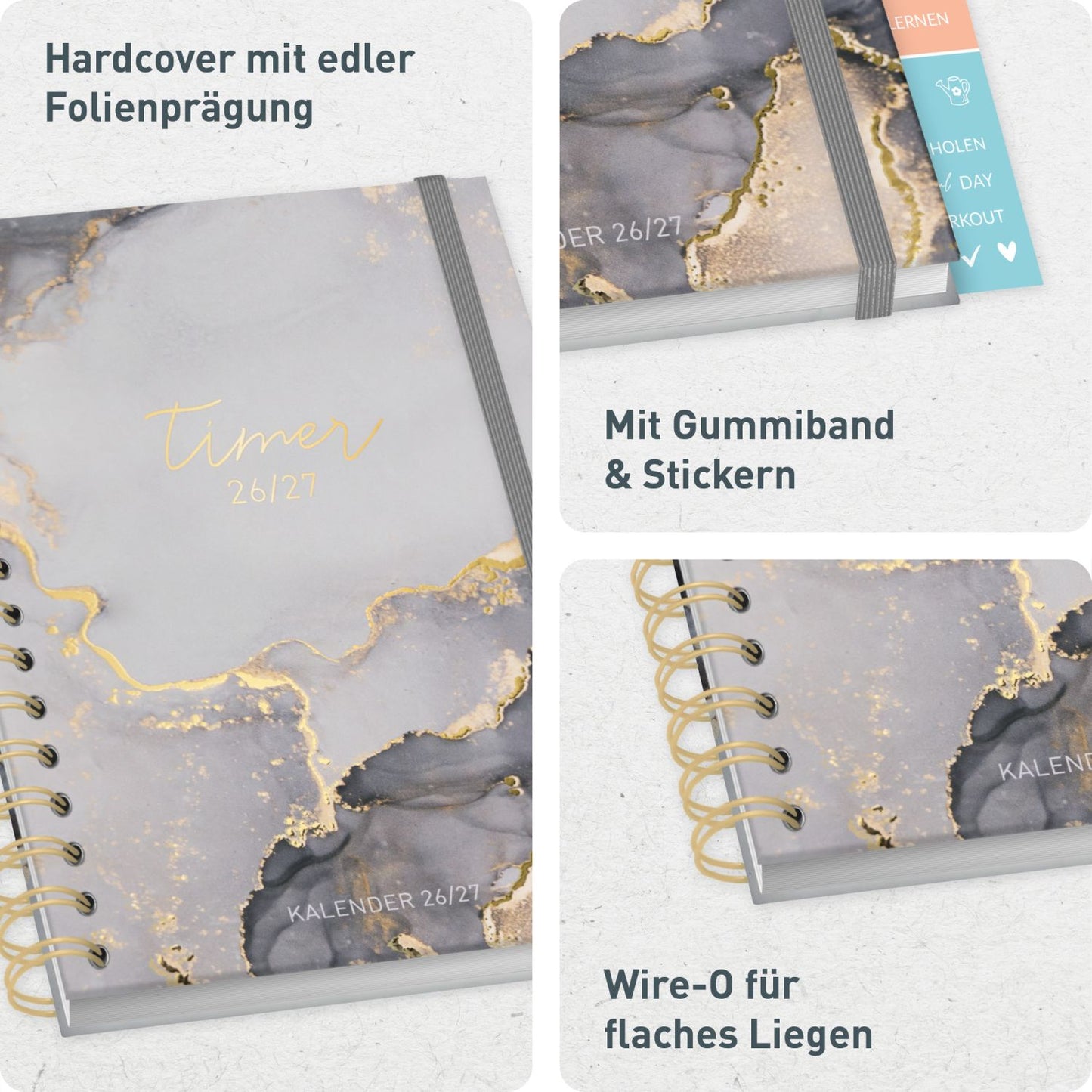 Häfft-Timer Fancy 2026/2027 / A5 / Grey Marble / Häfft-Verlag