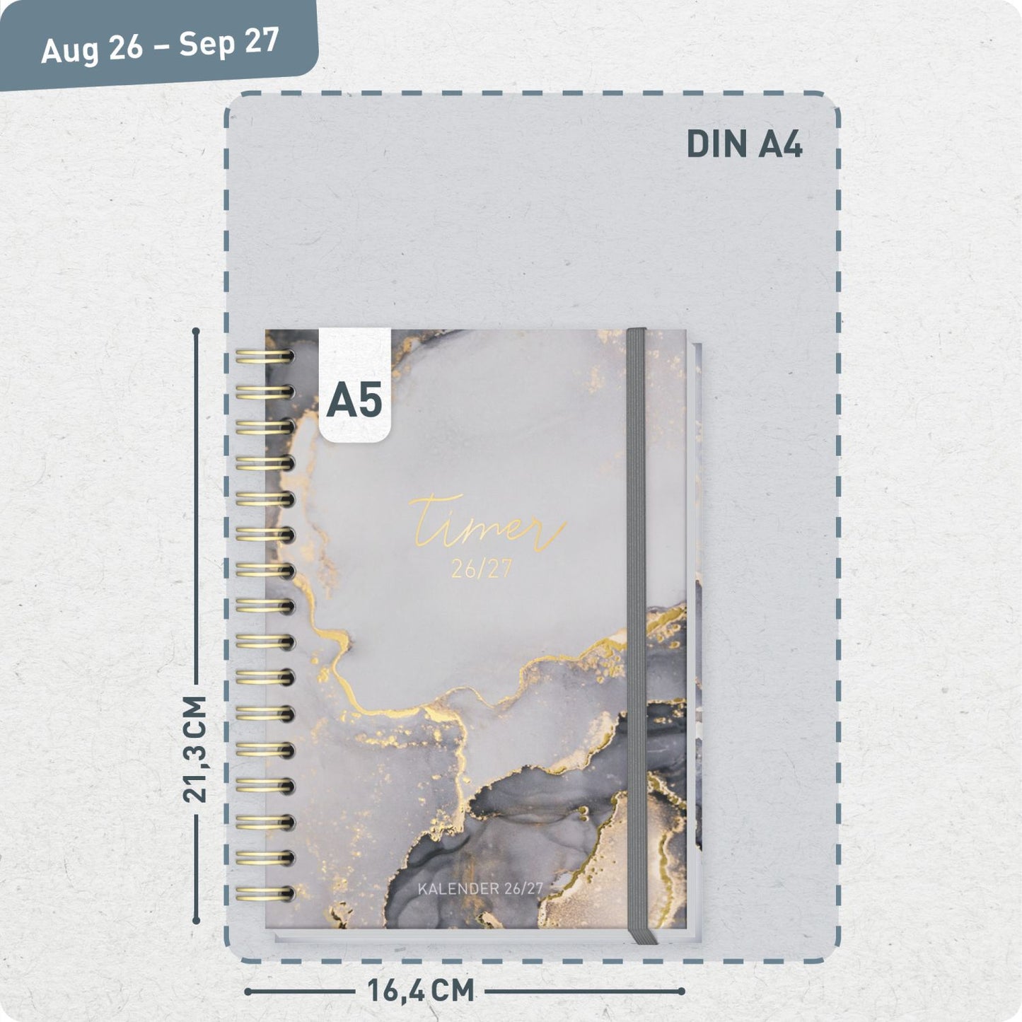 Häfft-Timer Fancy 2026/2027 / A5 / Grey Marble / Häfft-Verlag