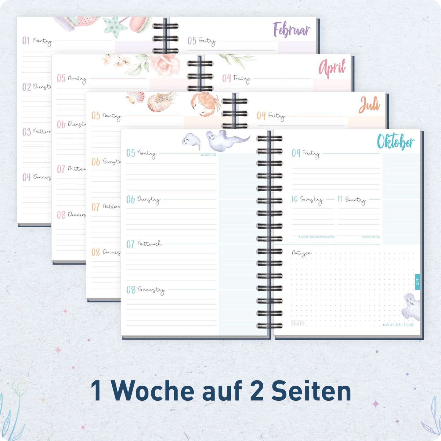 Häfft-Timer Fancy 2026/2027 / A5 / Night Flower / Häfft-Verlag