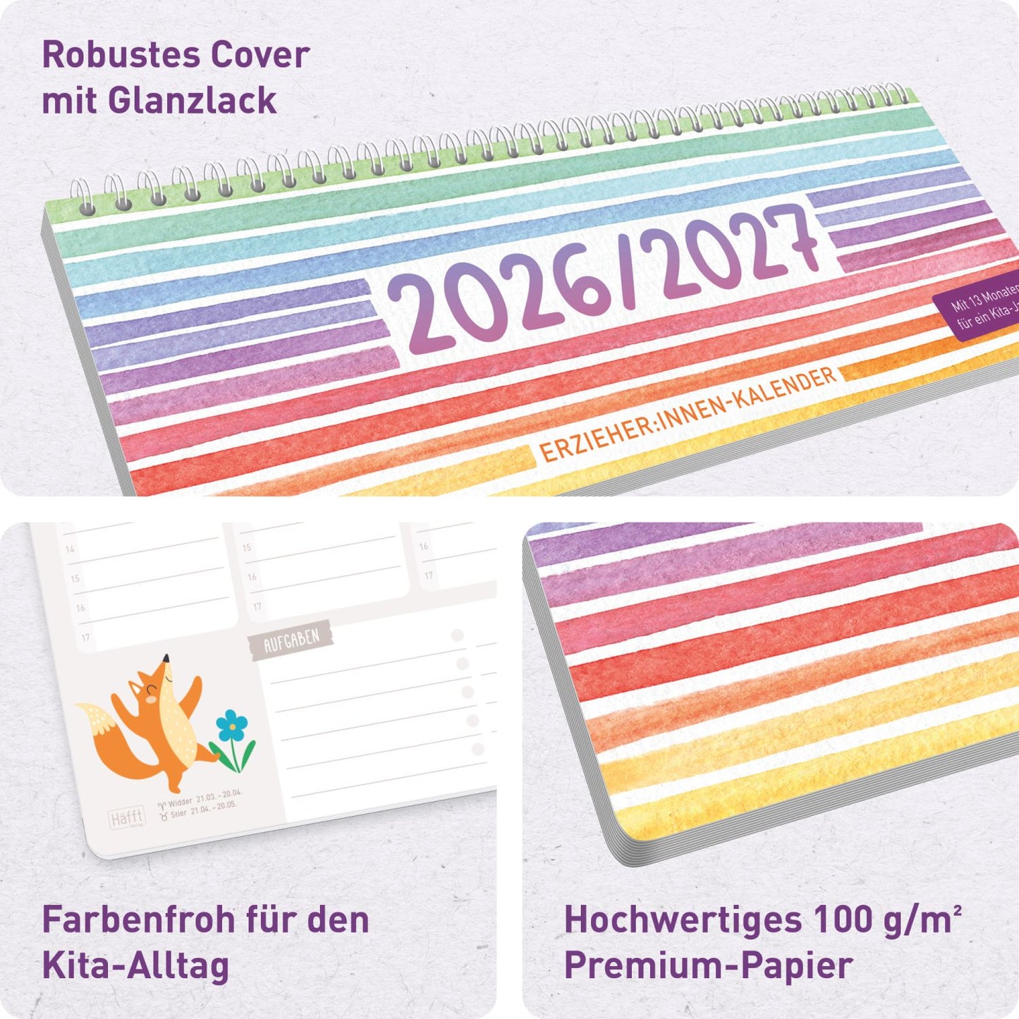 Häfft Tischkalender Erzieher 2026/2027 / Color Stripes