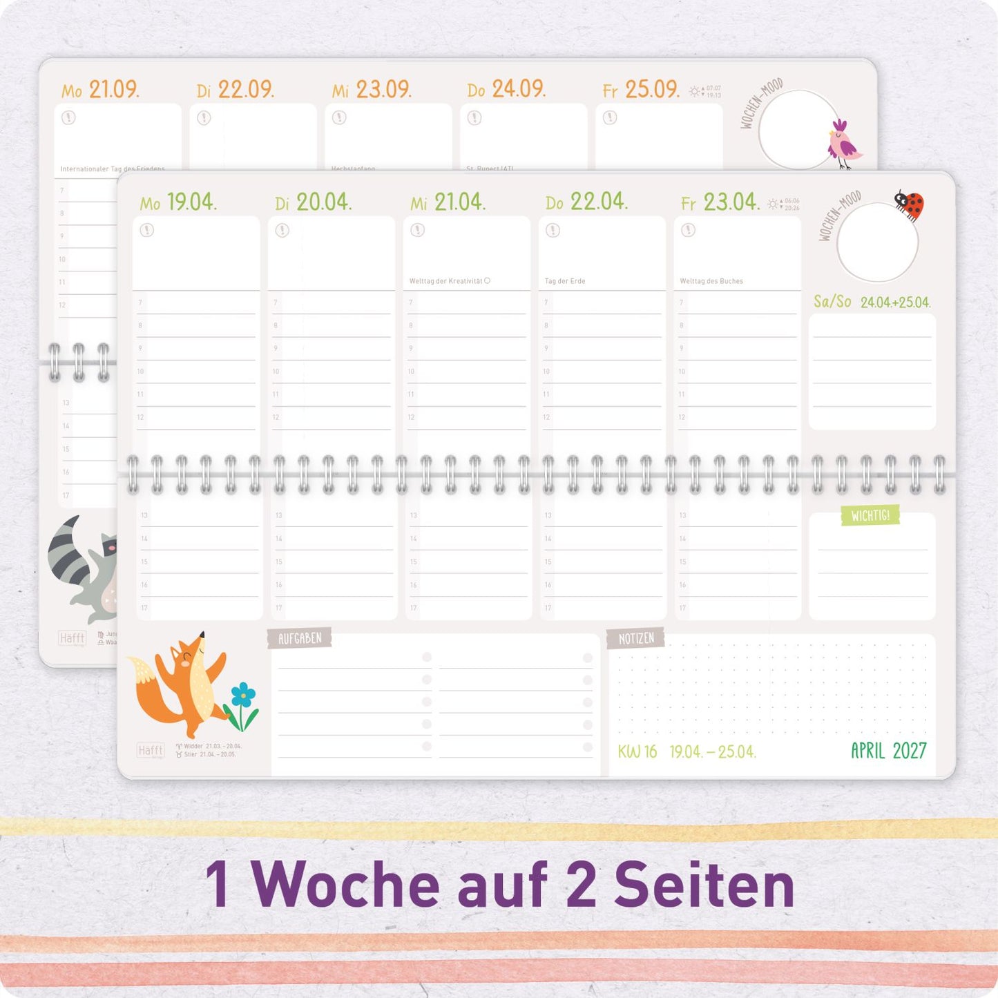 Häfft Tischkalender Erzieher 2026/2027 / Color Stripes