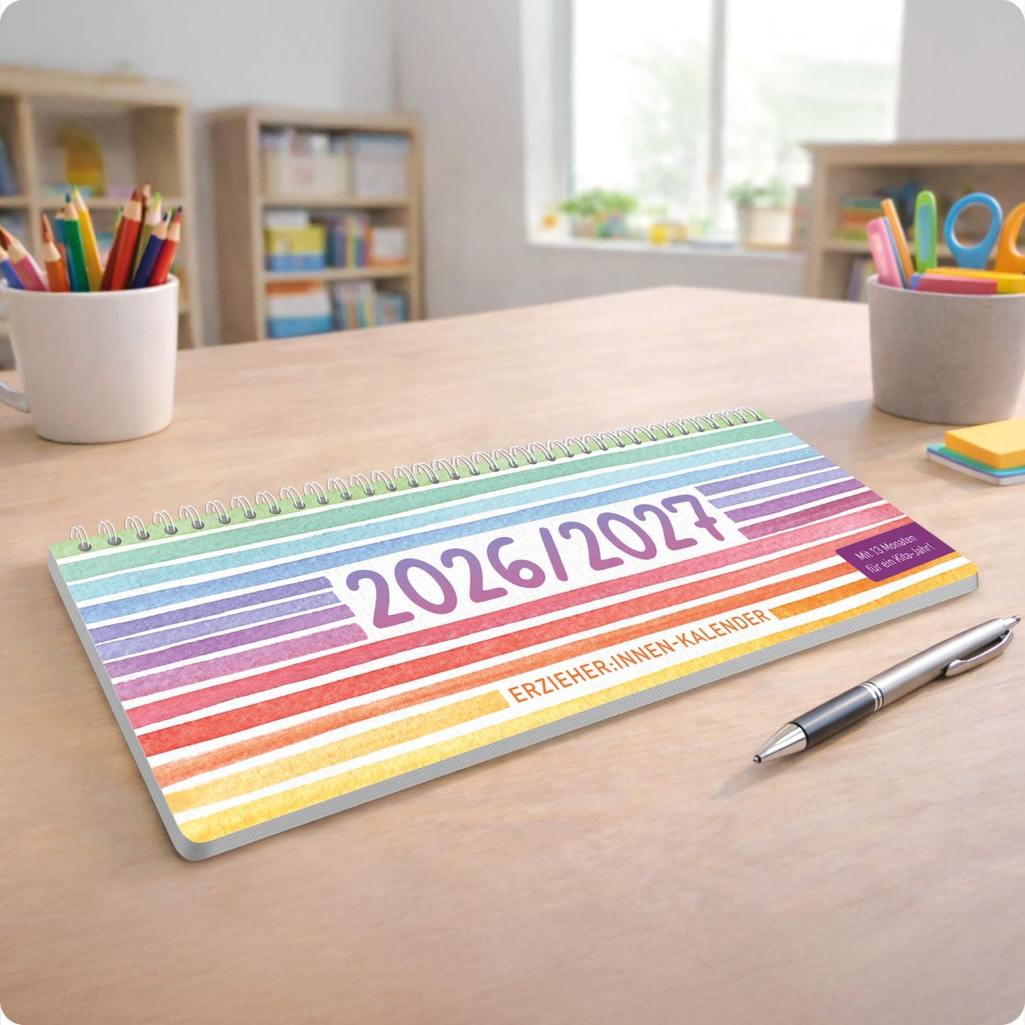 Häfft Tischkalender Erzieher 2026/2027 / Color Stripes